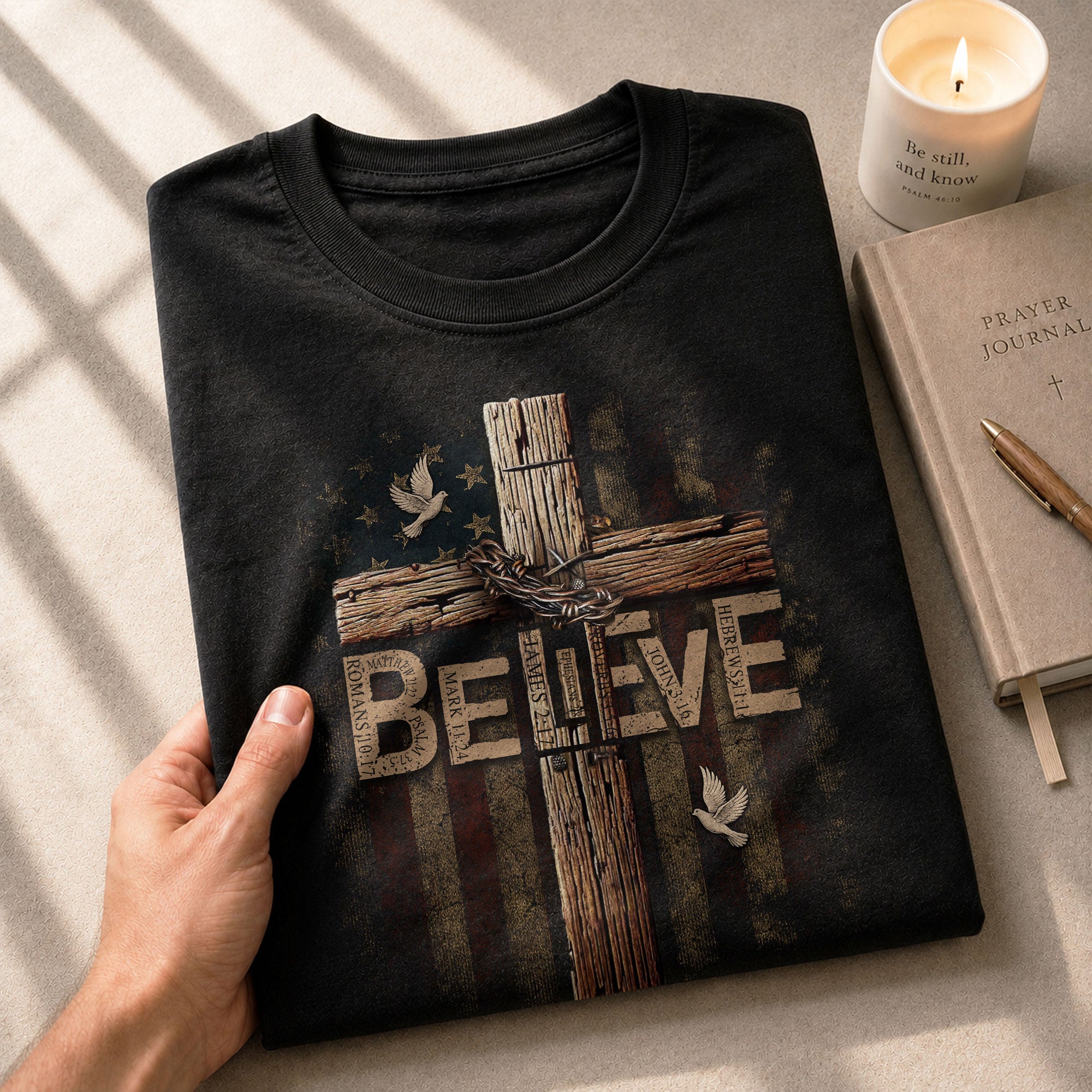 Believe Romans 10:9 Salvation, Christian Shirts for Men - Christian Tee Shirts - Rust Field Wear