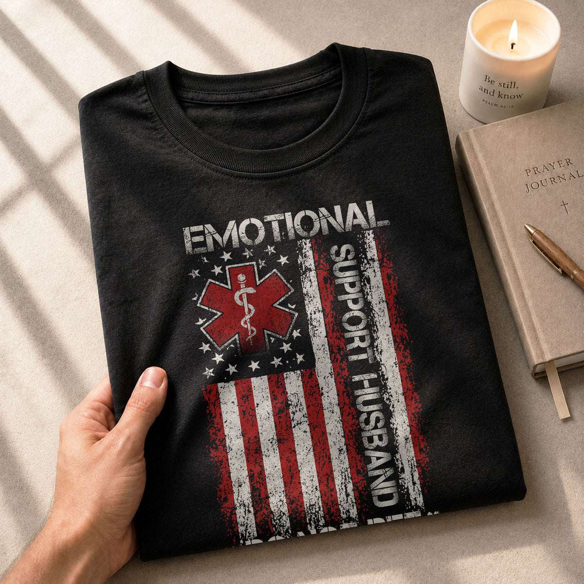 Clever Emotional Support Husband Do Not Pet Vertical Star Tee Shirt Cotton Apparel