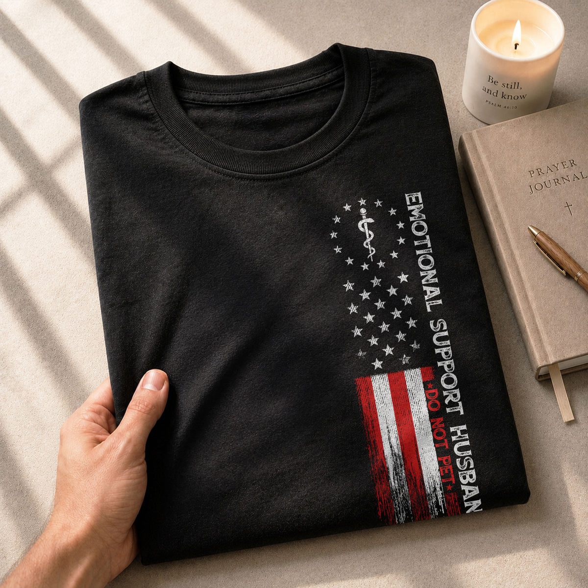 Comic Emotional Support Husband Do Not Pet Vertical Flag Tee Shirt Cotton Apparel