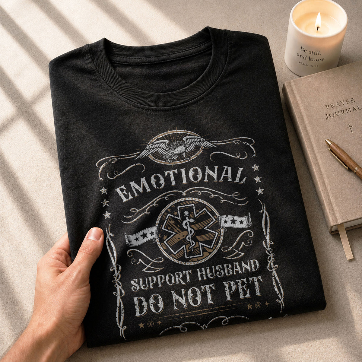 Amusing Emotional Support Husband Do Not Pet Eagle Star Tee Shirt Cotton Apparel