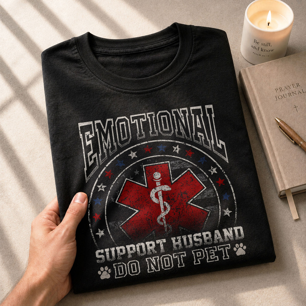 Emotional Support Husband Do Not Pet Star Ring Graphic Tee Shirt Cotton Apparel Top