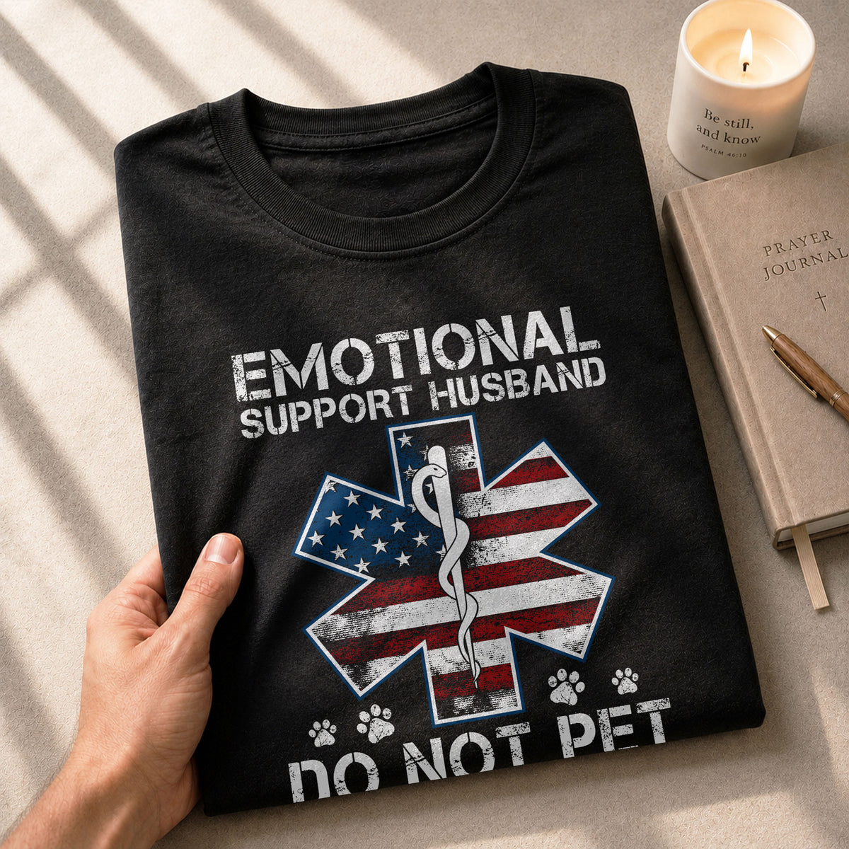 Funny Emotional Support Husband Do Not Pet Patriotic Flag Tee Shirt Cotton Outfit