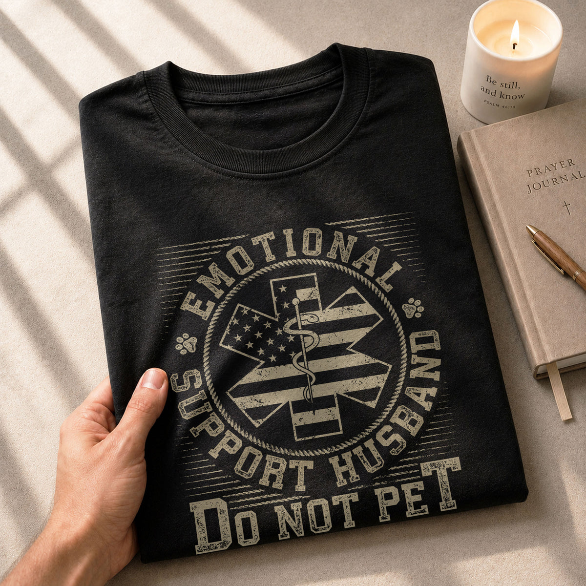 Amusing Emotional Support Husband Do Not Pet Badge Tee Shirt Cotton Apparel Top Item