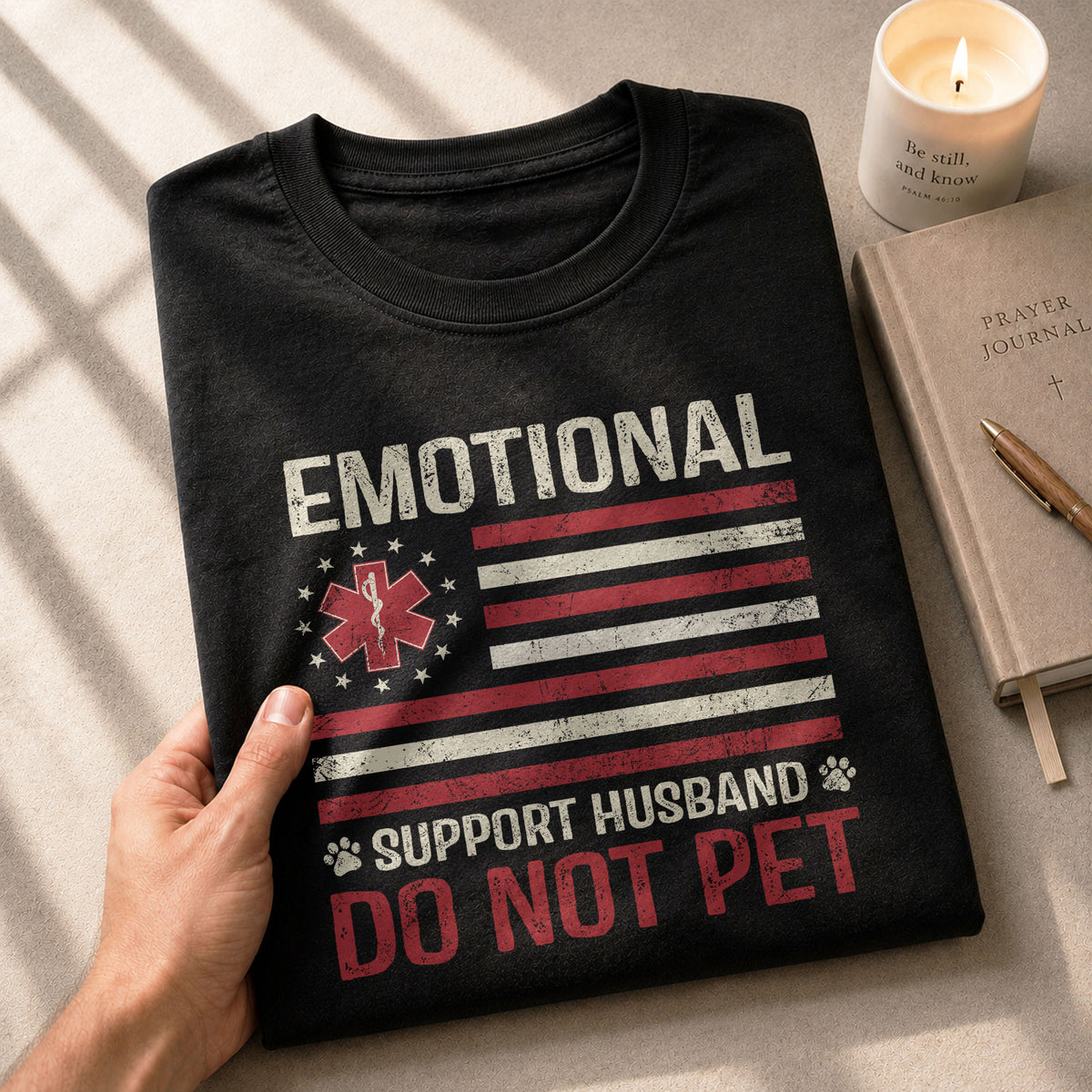Witty Emotional Support Husband Do Not Pet Stars Stripes Tee Shirt Cotton Apparel
