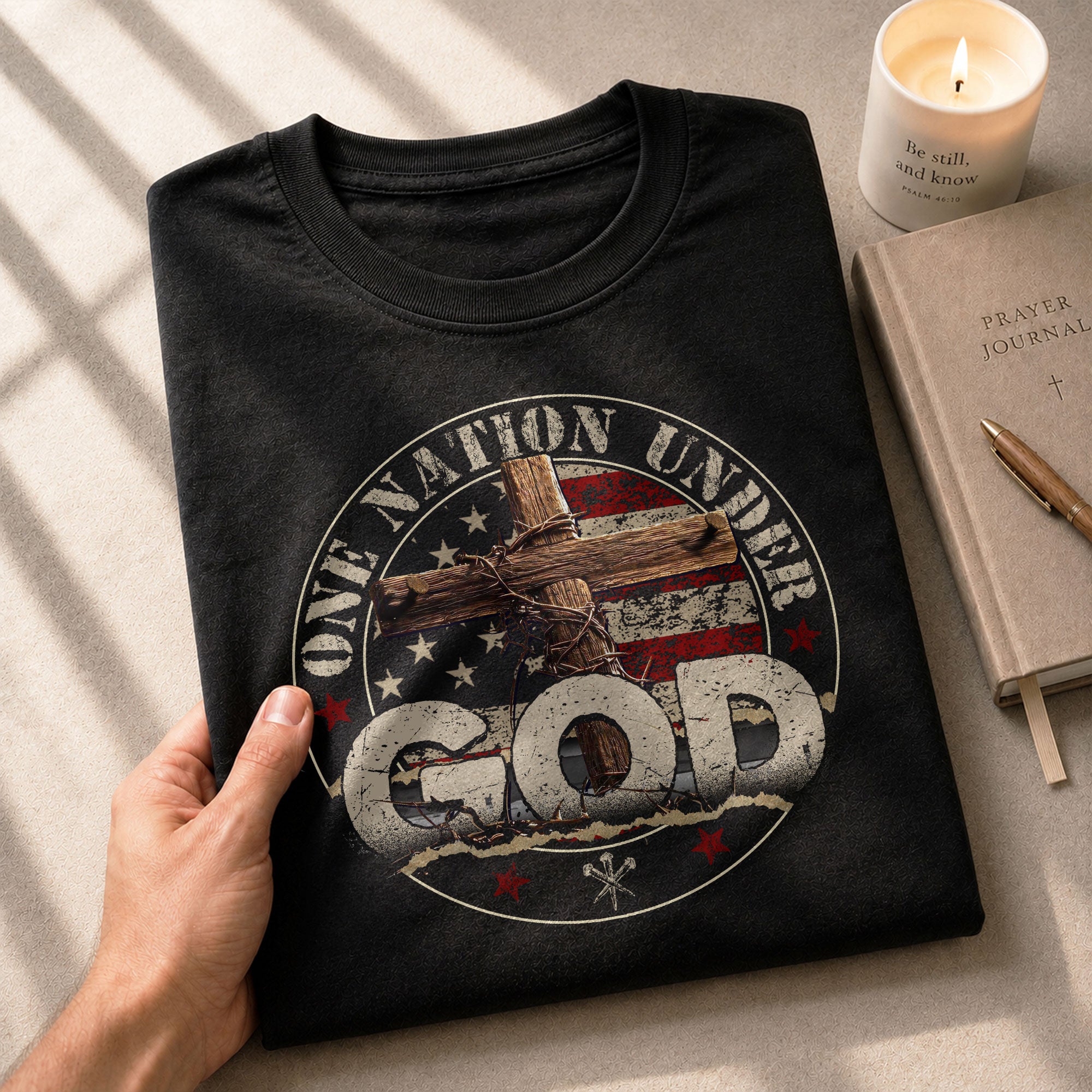 One Nation Under God Christian - Christian Shirts for Men, Faith Based Christian Tee Shirts - Rust Field Wear