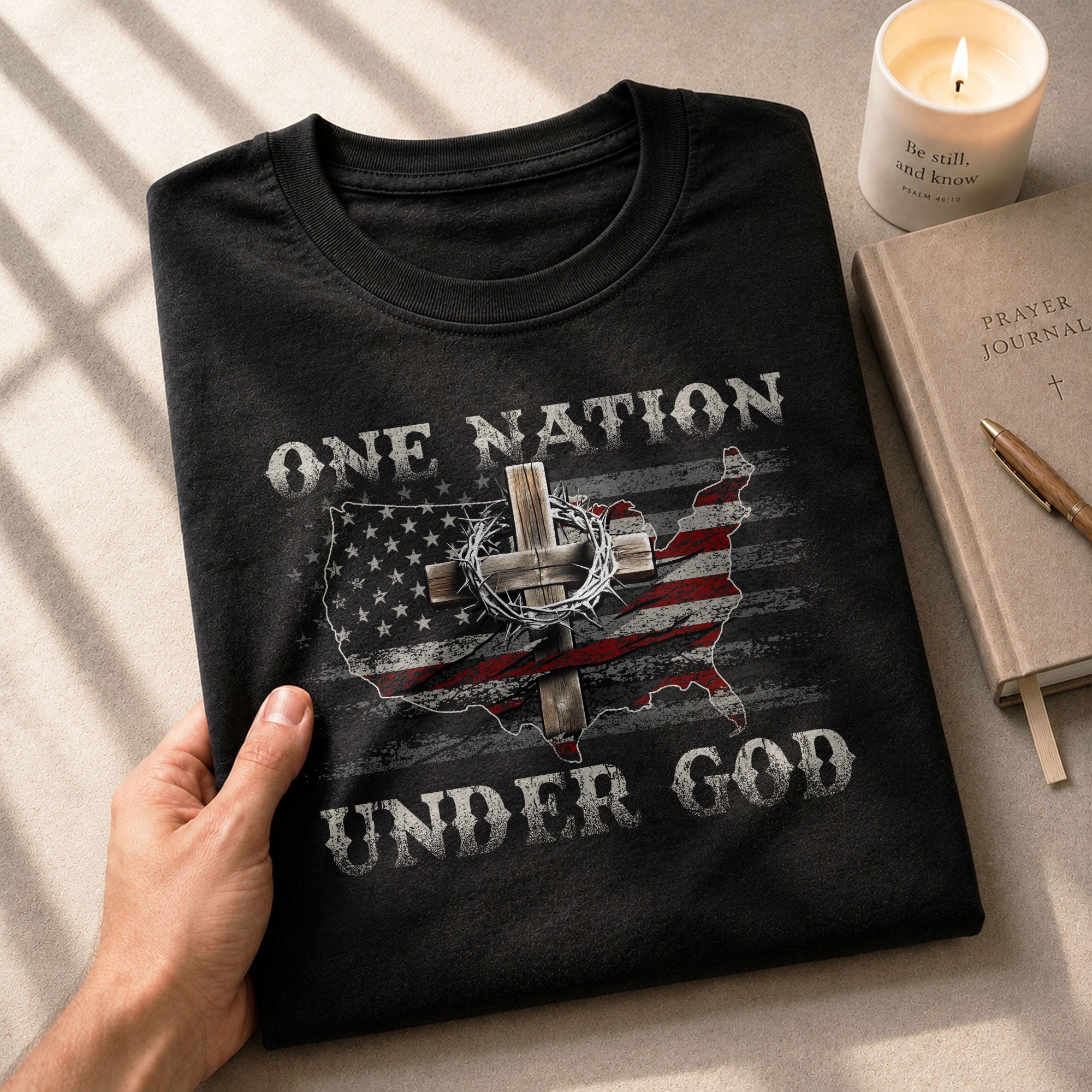 Christian Shirts for Men - One Nation Under God Christian American Flag, Christian Tee Shirts - Rust Field Wear