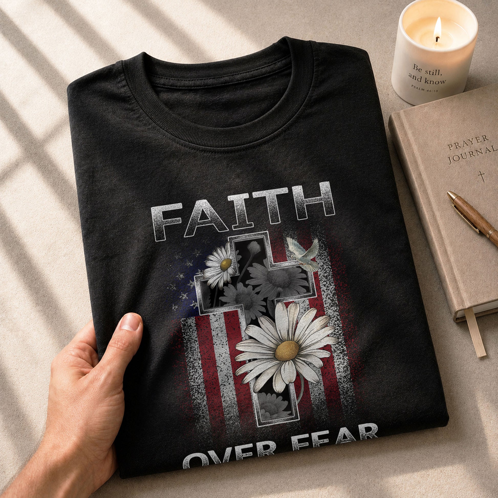 Faith Over Fear Christian Floral - Christian Tee Shirts, Christian Shirts for Men - Rust Field Wear