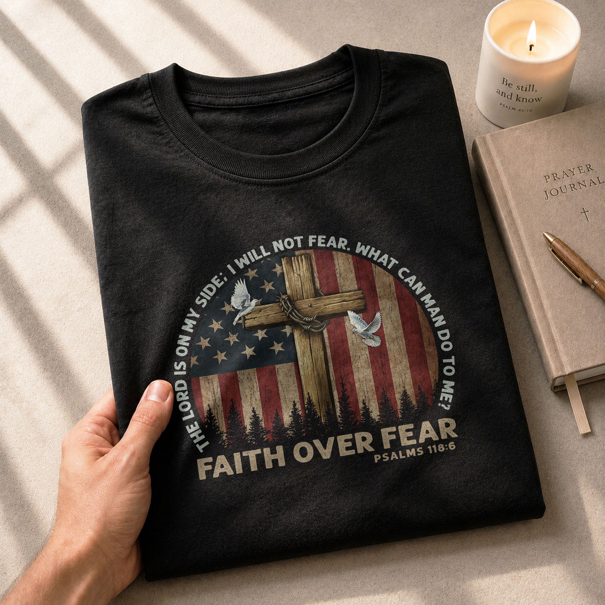 Christian Shirts for Men, Faith Over Fear Psalms 118:6 - Christian Tee Shirts - Rust Field Wear