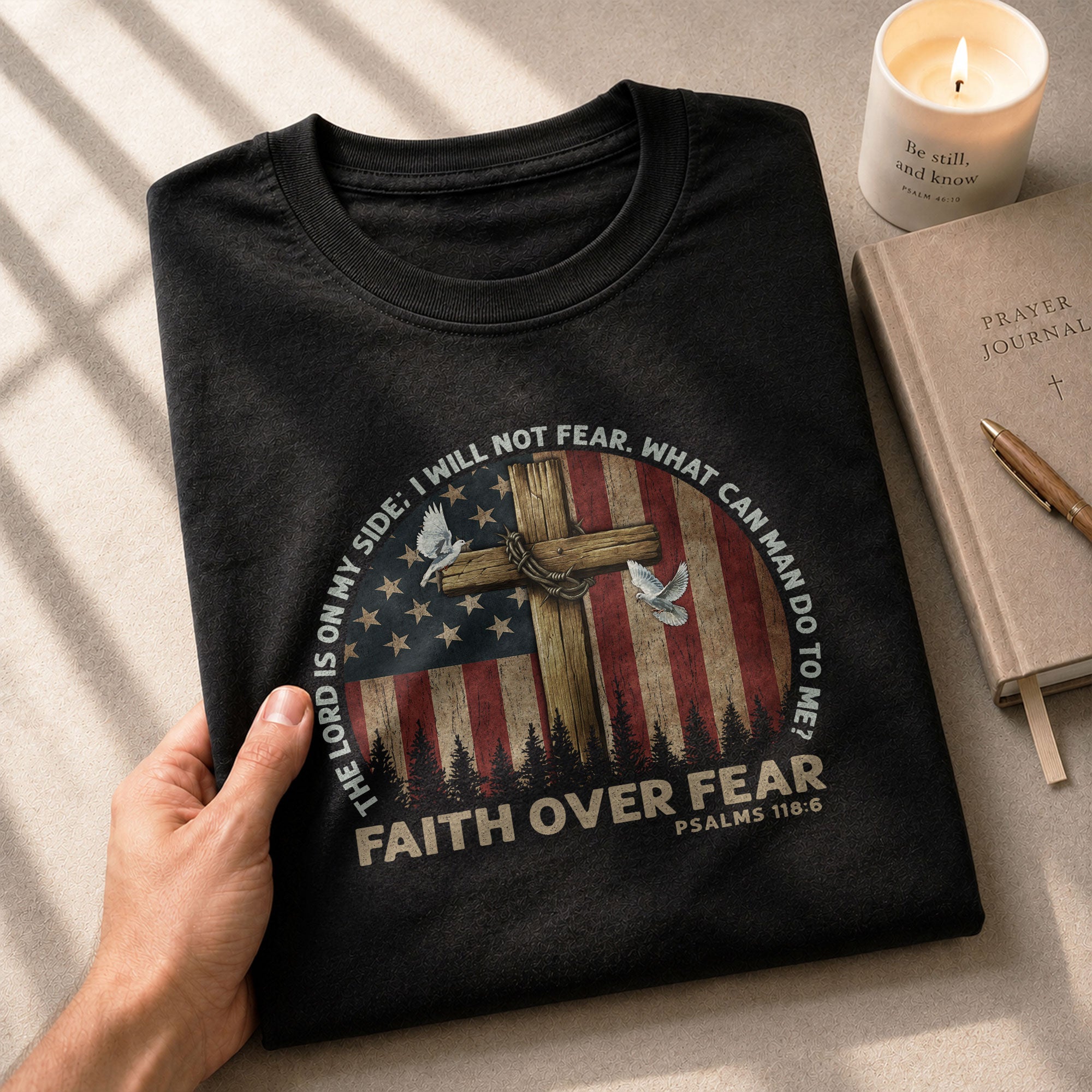 Christian Shirts for Men, Faith Over Fear Psalms 118:6 - Christian Tee Shirts - Rust Field Wear