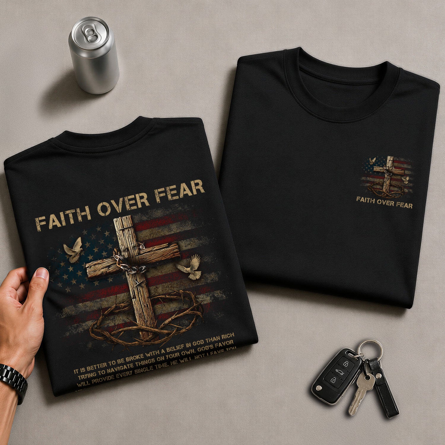 Christian Tee Shirts, Cross of Faith Faith Over Fear - Christian Shirts for Men - Rust Field Wear