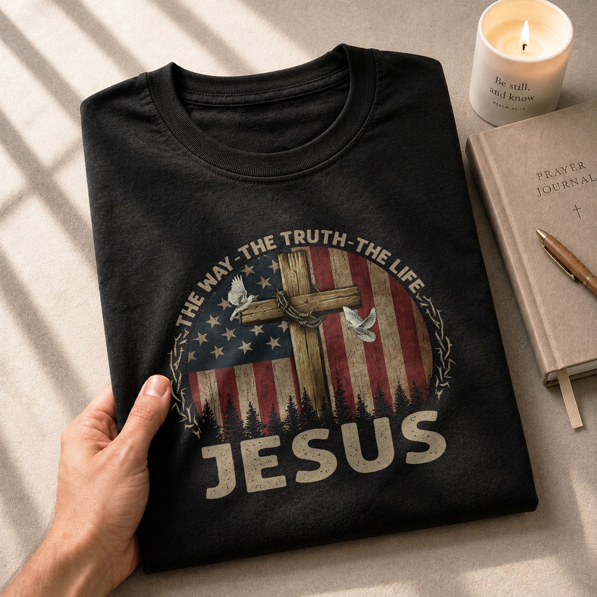 Jesus The Way The Truth The Life USA Flag Cross Christian, Christian Tee Shirts - Faith Shirts for Men - Rust Field Wear