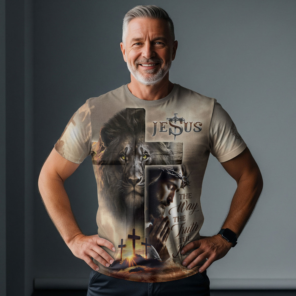 RustField Co Christian Tee Shirts - Lion Cross Resurrection, Freedom Shirts for Men - Rust Field Wear
