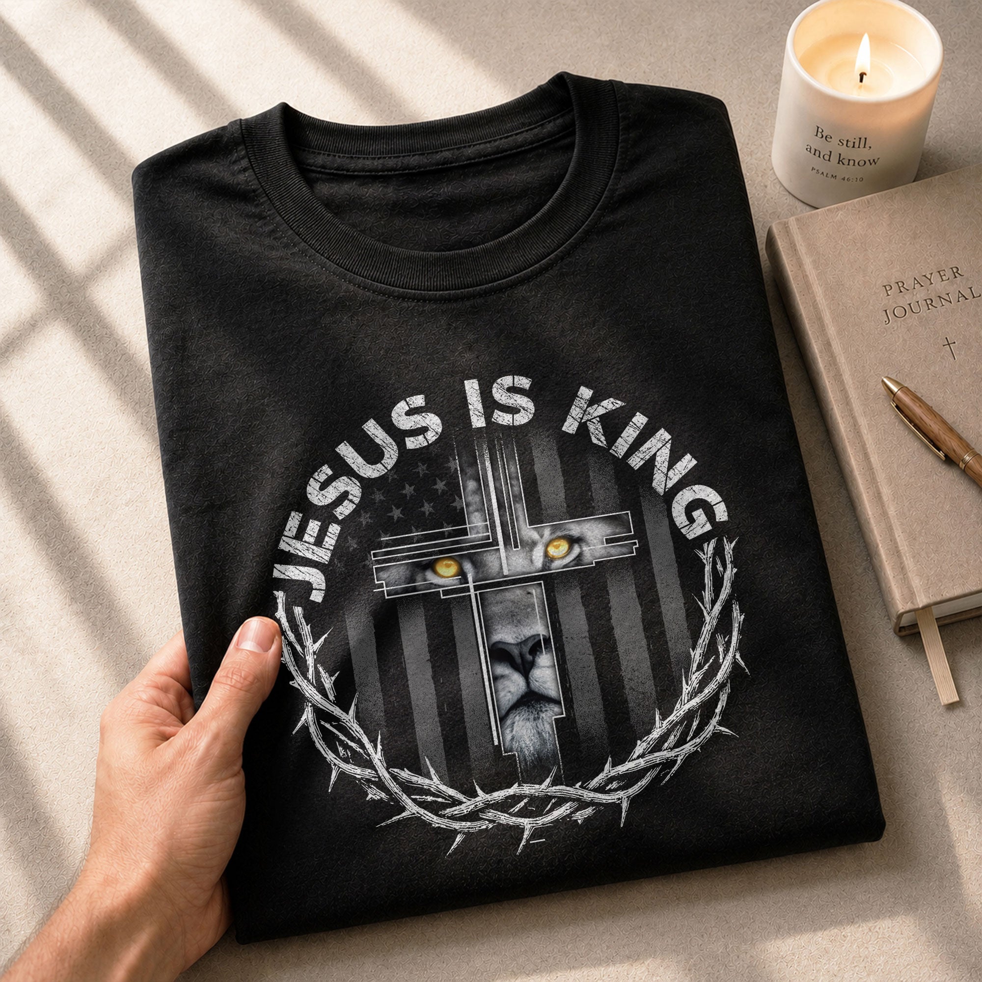 Jesus Is King Lion Cross Christian - Christian Tee Shirts, Christian Shirts for Men - Rust Field Wear