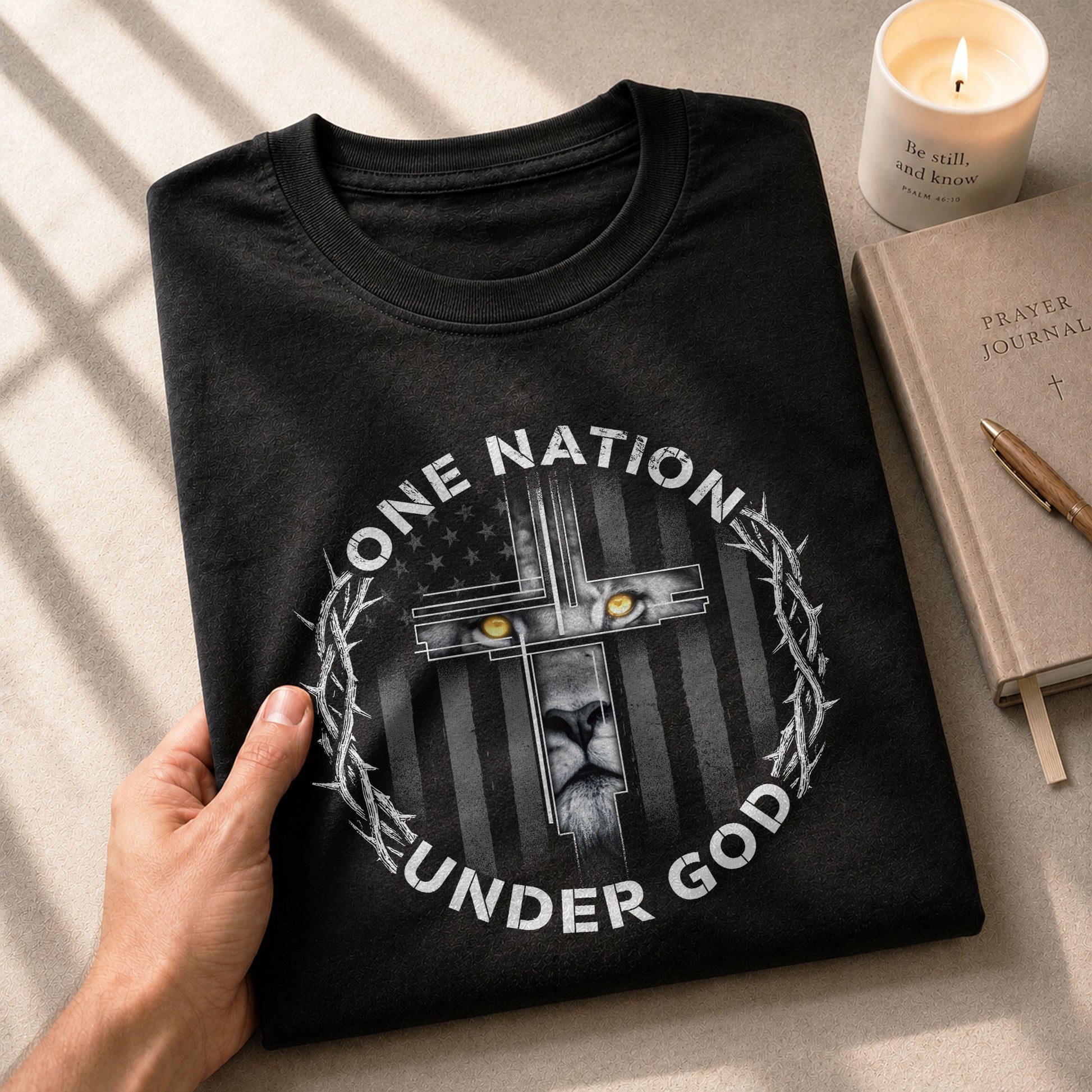 One Nation Under God Lion Cross, Christian Tee Shirts - Faith Shirts for Men - Rust Field Wear