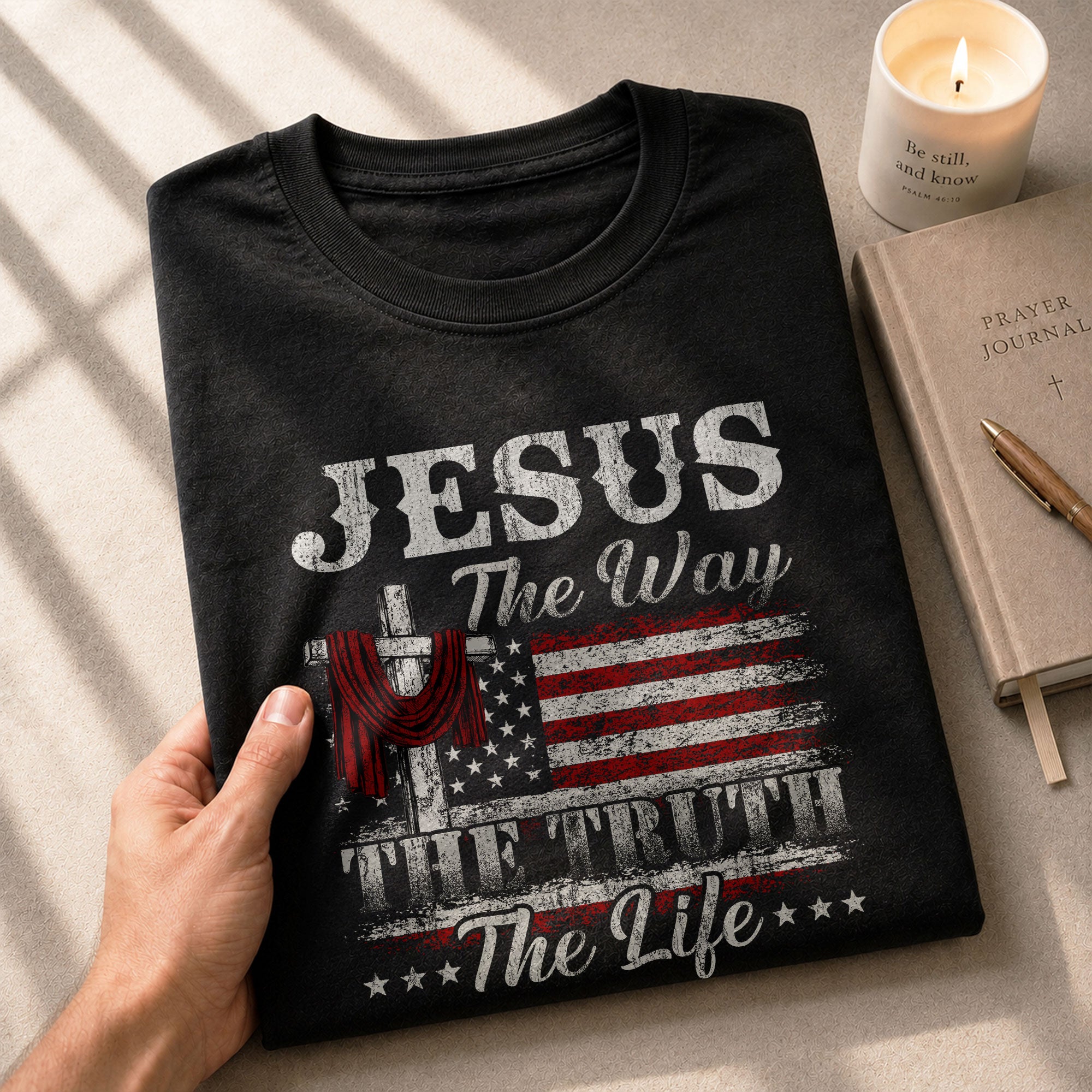 Jesus The Way The Truth The Life Flag Cross - Christian Tee Shirts, Christian Shirts for Men - Rust Field Wear