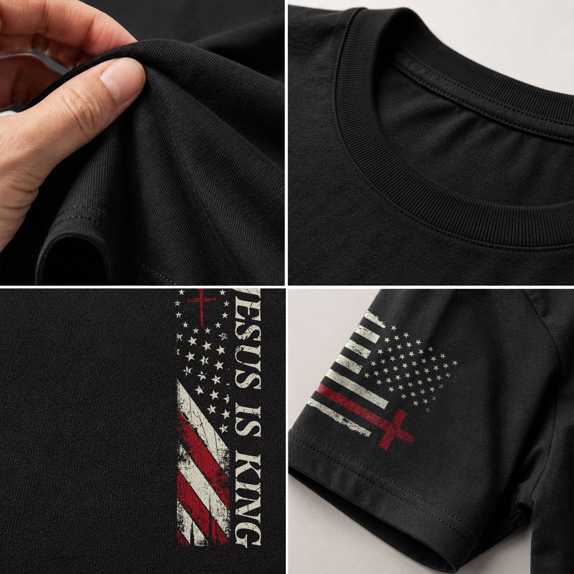 Christian Shirts for Men - Jesus Is King , Christian Cross and American Flag, Christian Tee Shirts - Rust Field Wear