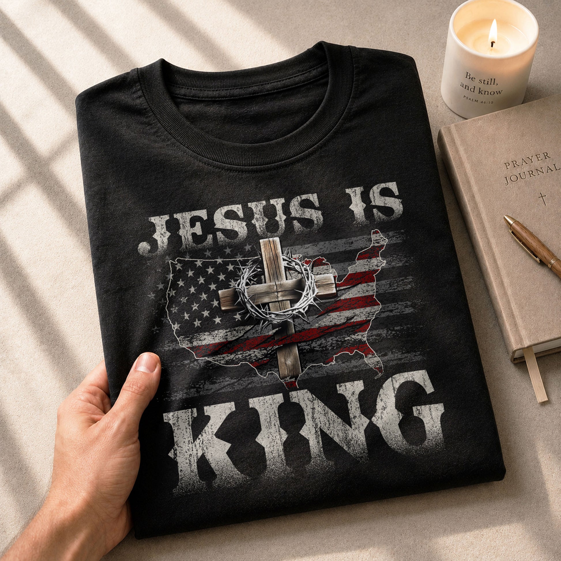 Christian Shirts for Men, Jesus Is King Crown Him with Every Step - Christian Tee Shirts - Rust Field Wear