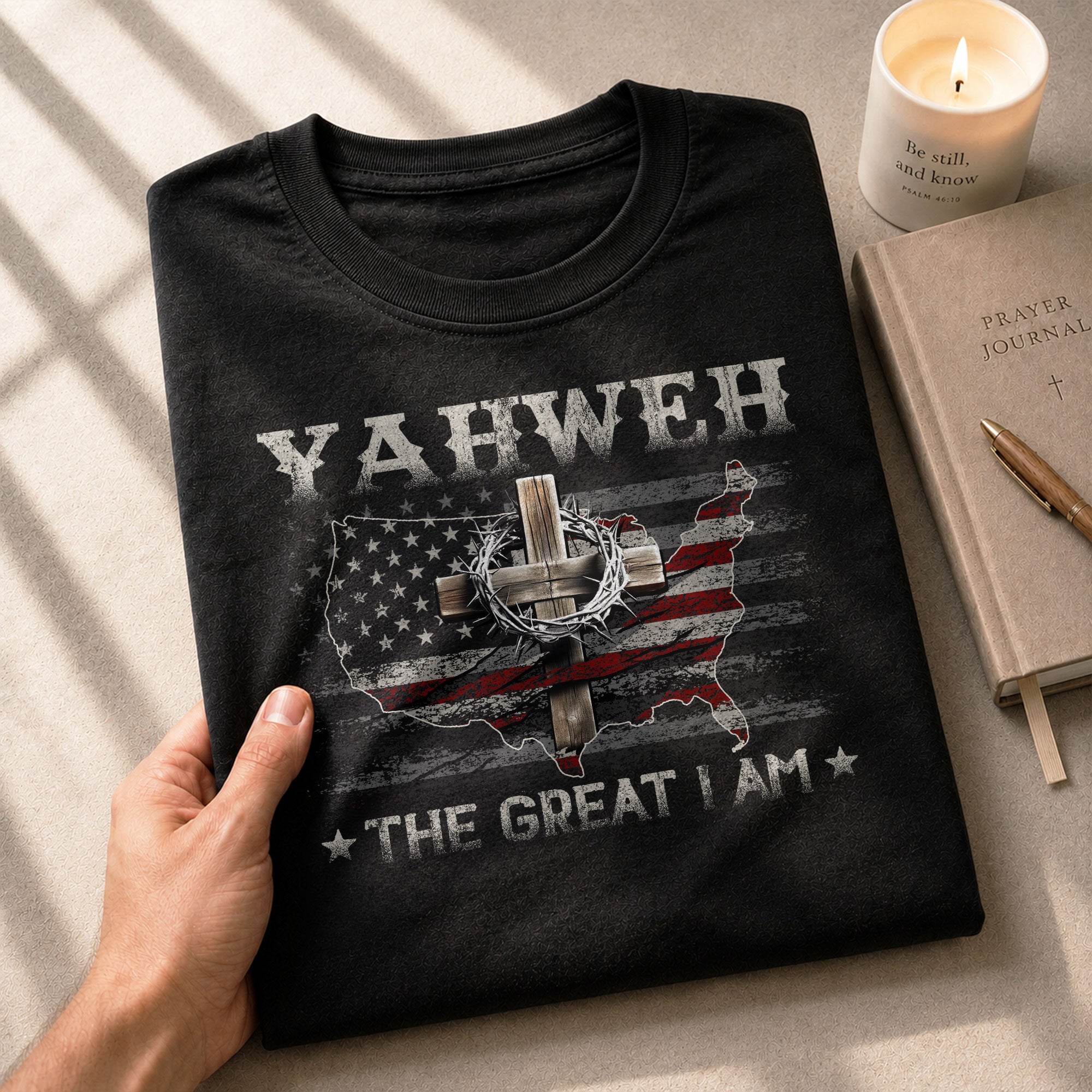 Yahweh The Great I Am Christian USA Cross - Christian Tee Shirts, Christian Shirts for Men - Rust Field Wear