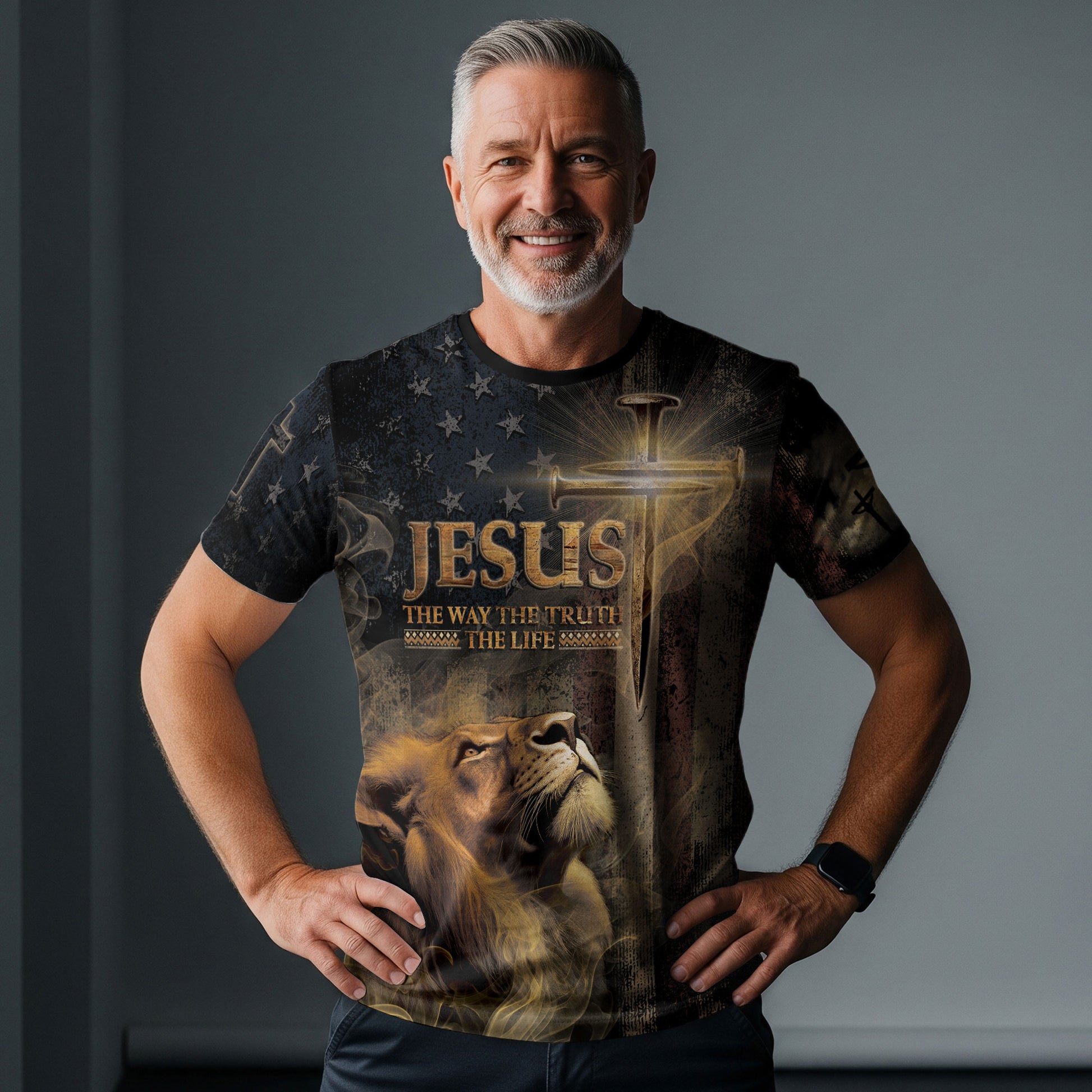 RustField Co Christian Tee Shirts - Jesus Truth and Freedom Lion Flag and Cross Patriotic Wear, Freedom Shirts for Men - Rust Field Wear