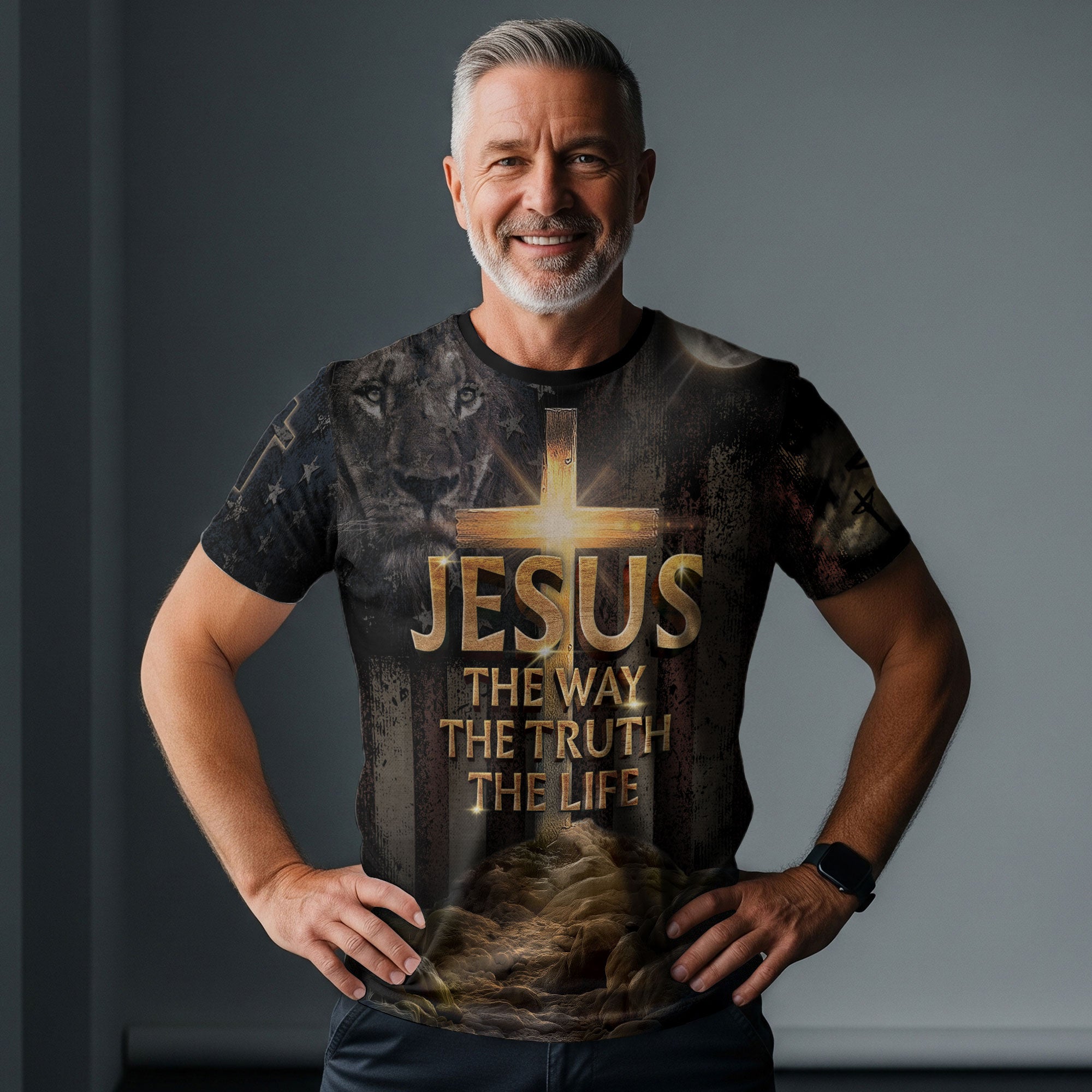 Jesus Is the Light The Way The Truth The Life with Cross and Flag, Freedom Shirts - Christian Tee Shirts for Men, RustField Co - Rust Field Wear