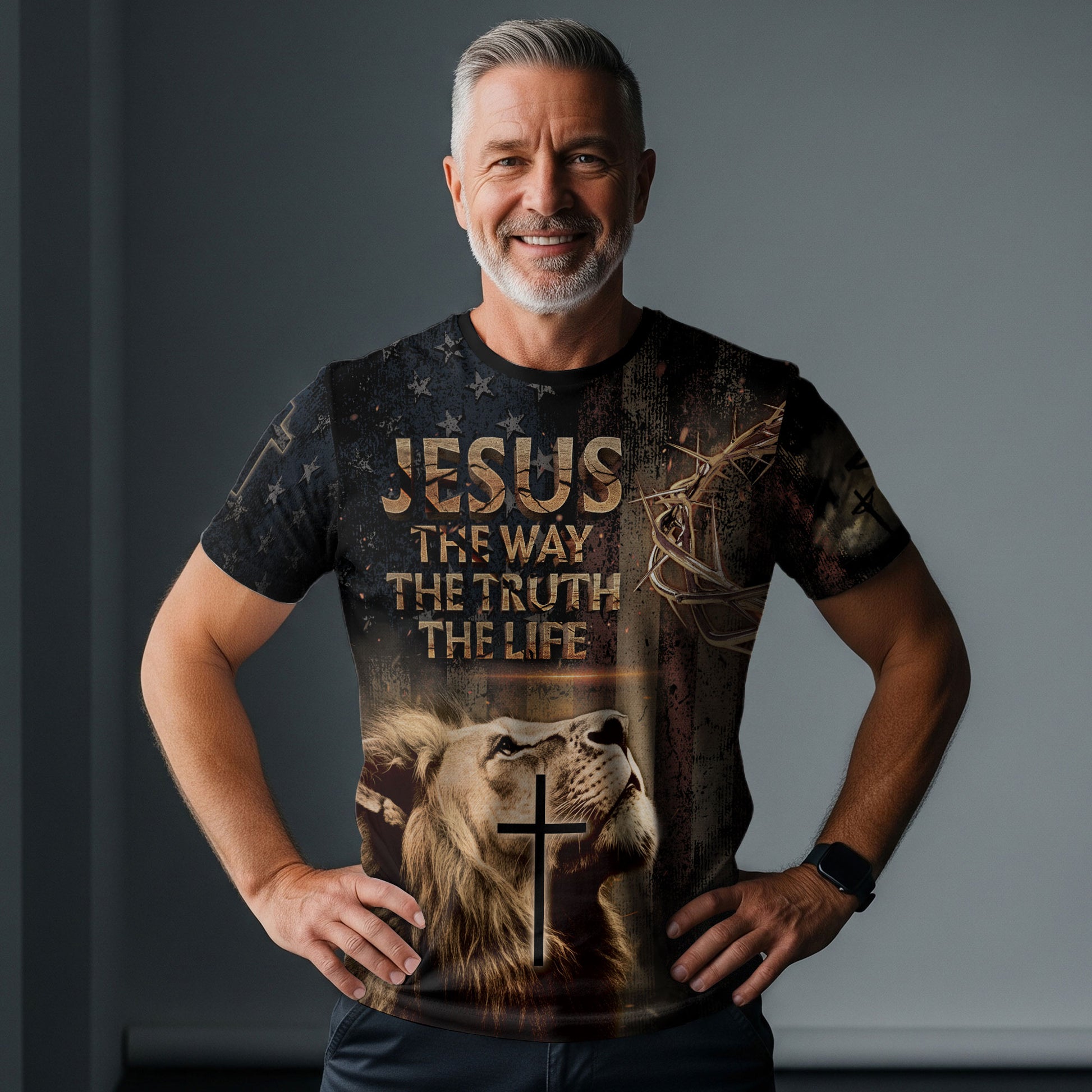 Christian Tee Shirts, Jesus Is the Truth Crown of Thorns and Patriotic Lion Faithwear - Freedom Shirts for Men, RustField Co - Rust Field Wear
