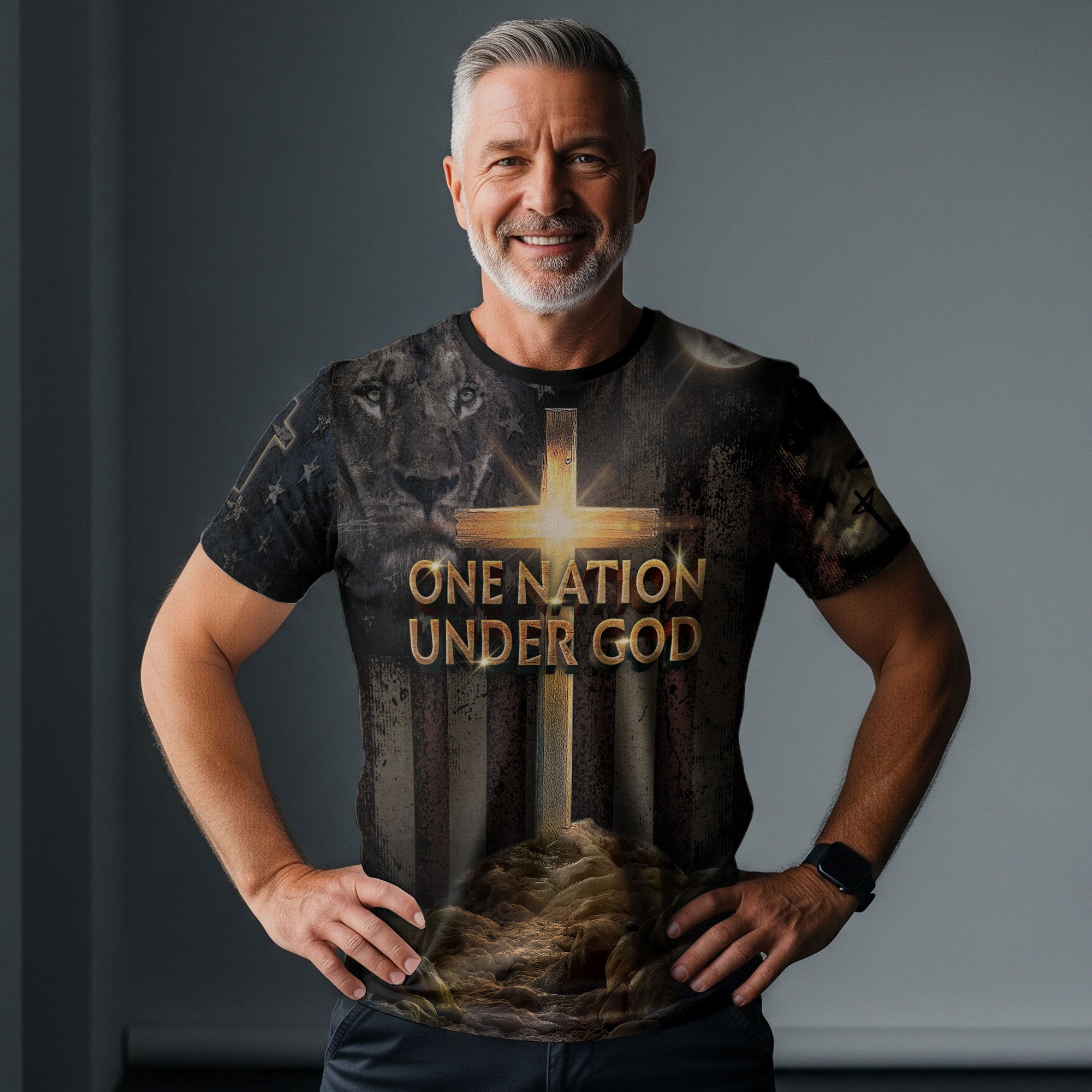 Freedom Shirts - One Nation Under God Cross of Glory and Lion in Shadow, Christian Tee Shirts for Men, RustField Co - Rust Field Wear