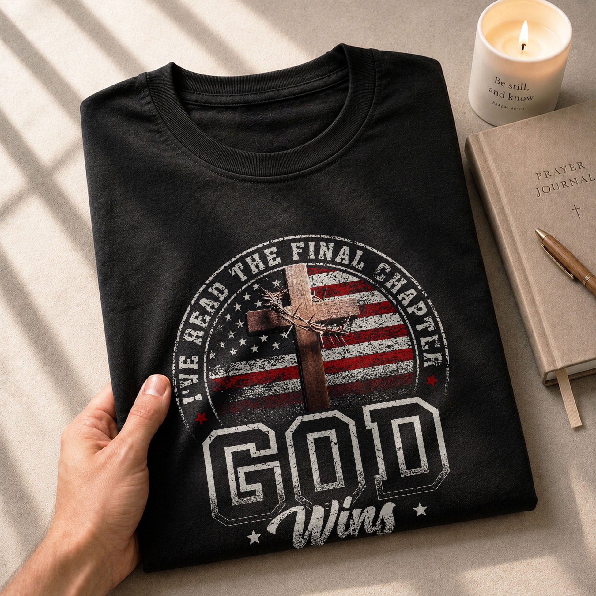 I've Read the Final Chapter God Wins American Flag Cross Christian - Christian Tee Shirts, Christian Shirts for Men - Rust Field Wear