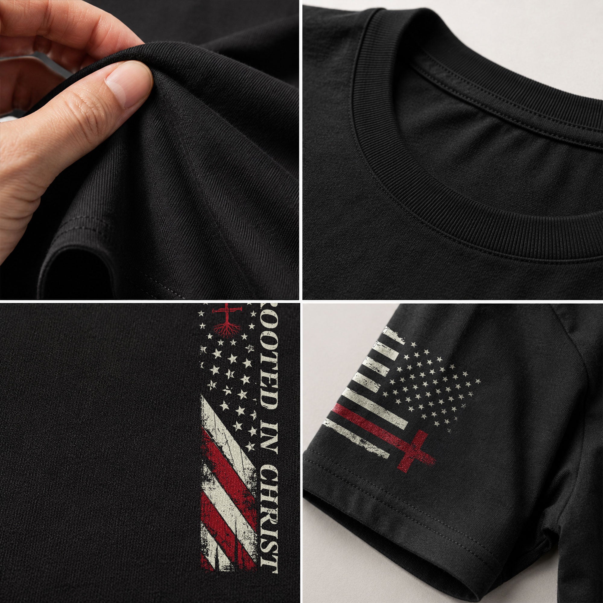 Rooted in Christ Back Print Colossians 2:7, Christian Tee Shirts - Faith Shirts for Men - Rust Field Wear