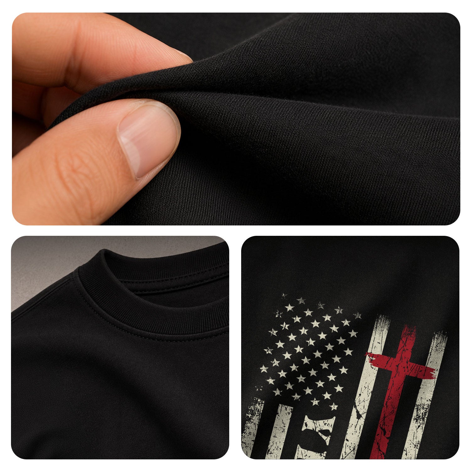 Christian Shirts for Men - YHWH American Flag Cross Christian Faith and Patriotism, Christian Tee Shirts - Rust Field Wear