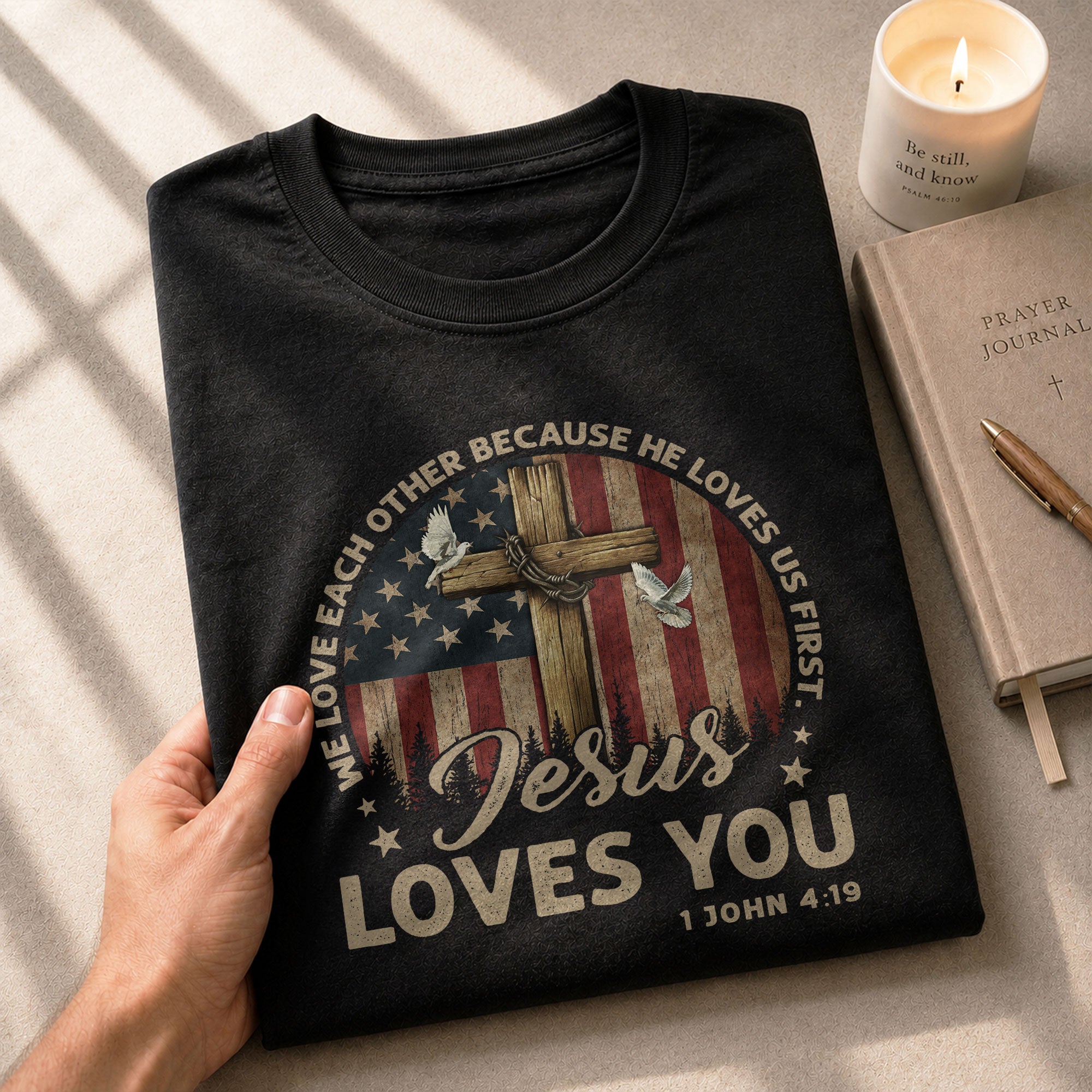 Jesus Loves You 1 John 4:19 - Christian Tee Shirts, Christian Shirts for Men - Rust Field Wear