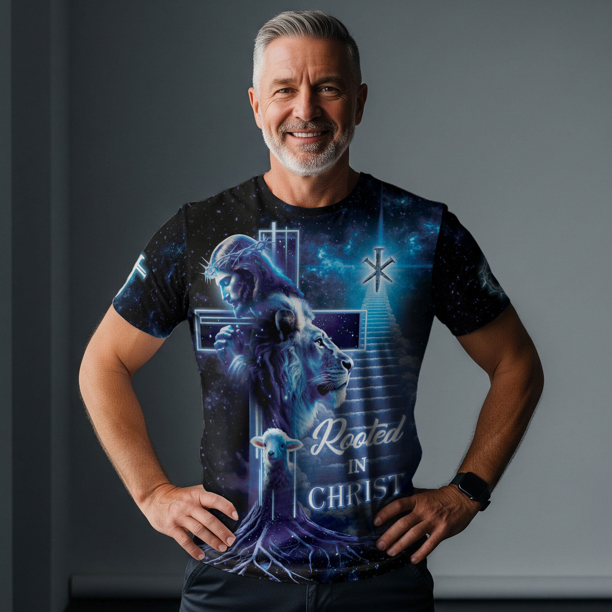 Christian Tee Shirts for Men, RustField Co - Rooted In Christ The Lion The Lamb And The King, Freedom Shirts - Rust Field Wear