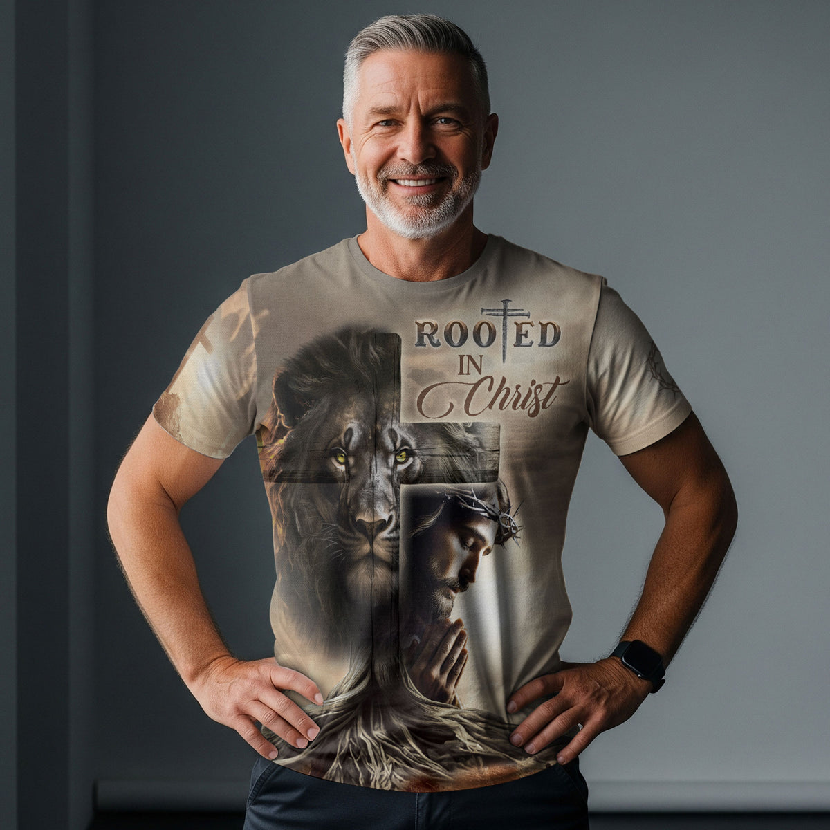 Rooted In Christ Lion And Savior In The Cross - RustField Co Freedom Shirts, Christian Tee Shirts for Men - Rust Field Wear