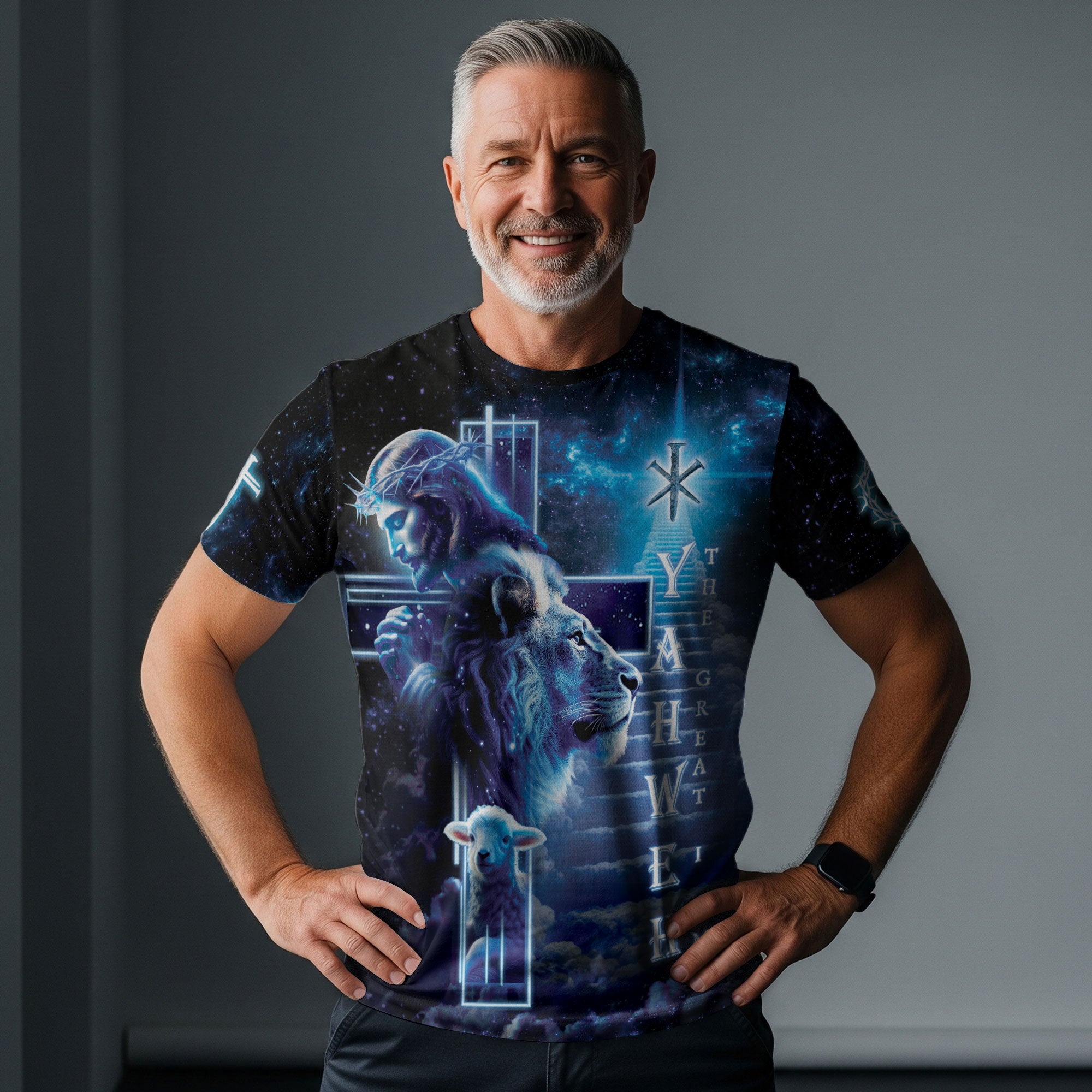 Yahweh The Great I Am in Heavenly with Lion and Lamb Christian Tee Shirts - Freedom Shirts for Men, RustField Co - Rust Field Wear