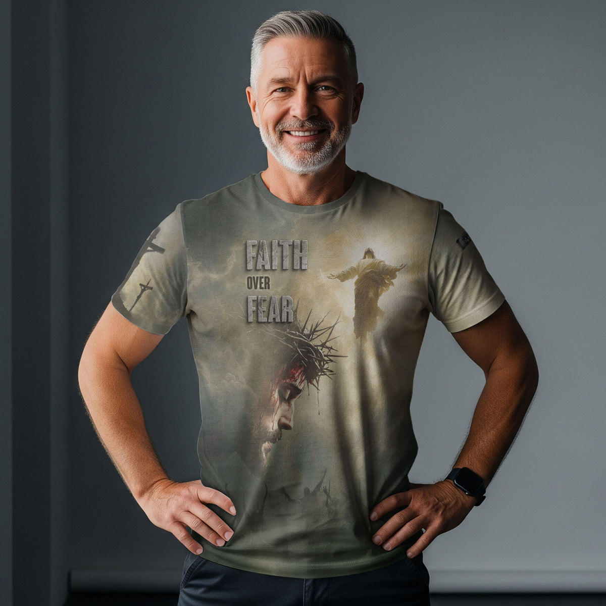 Christian Tee Shirts for Men, RustField Co - Faith Over Fear Jesus Crown of Thorns, Freedom Shirts - Rust Field Wear