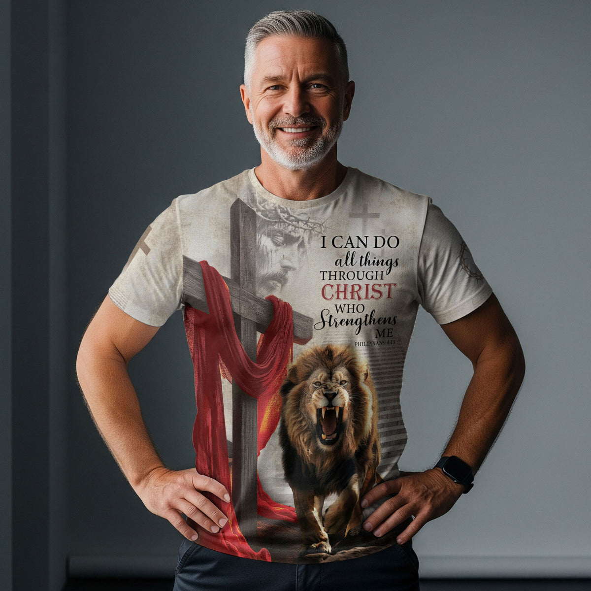 Freedom Shirts - I can do all things through Christ with Roaring Lion and Cross, Christian Tee Shirts for Men, RustField Co - Rust Field Wear