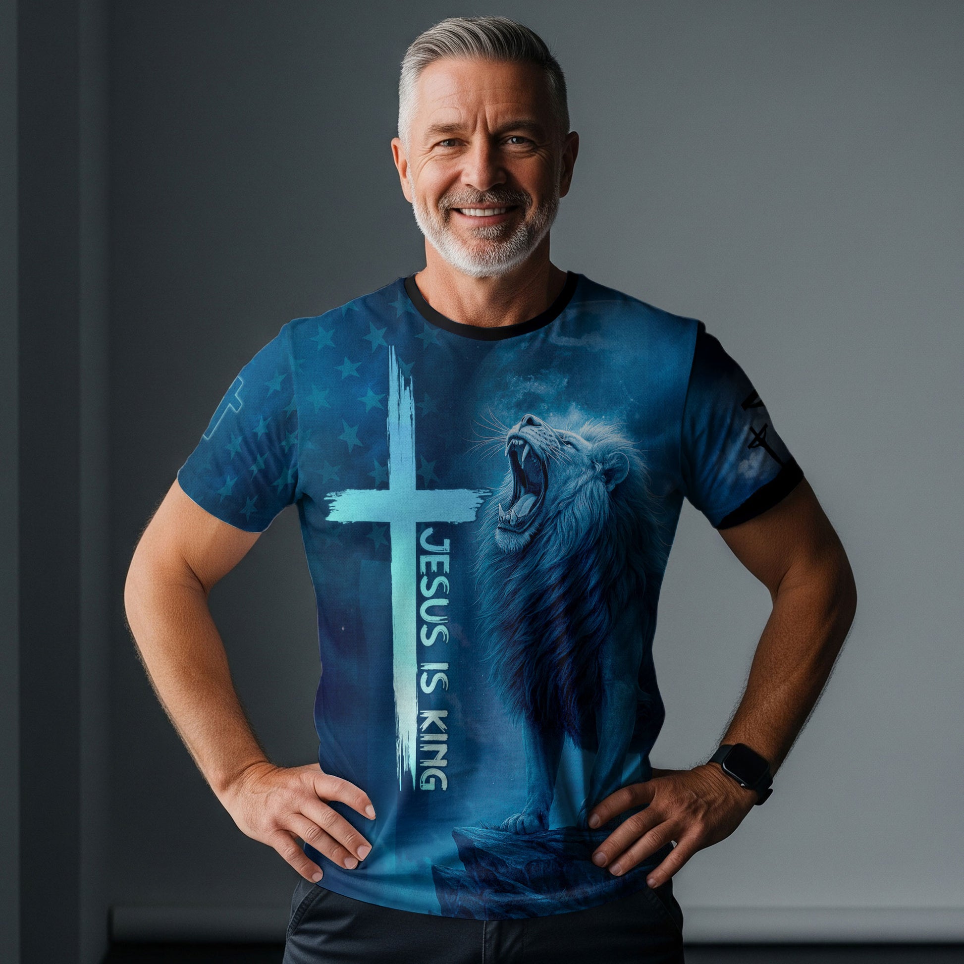 Freedom Shirts for Men, Jesus Is King Lion and Cross Night Sky - Christian Tee Shirts, RustField Co - Rust Field Wear