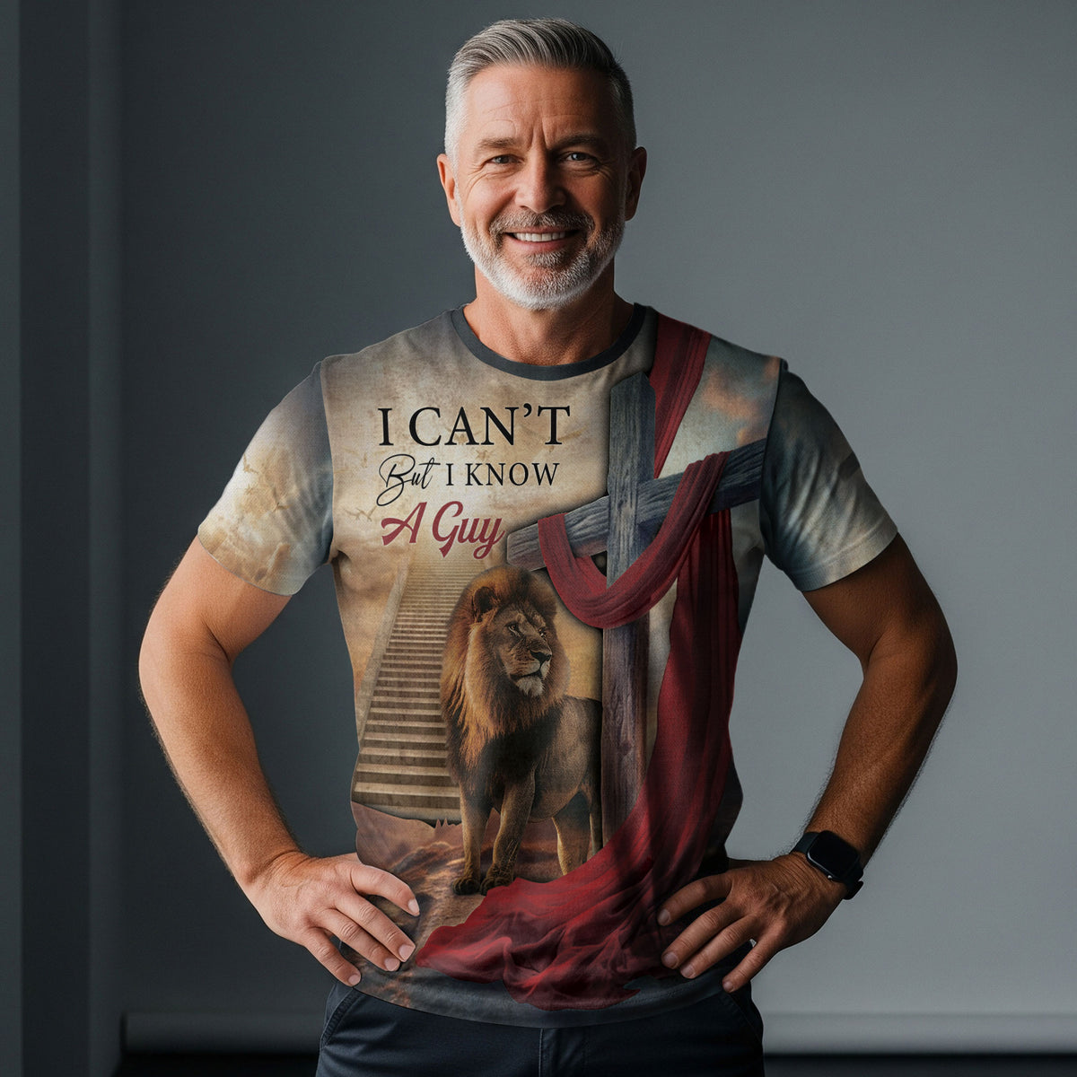 Christian Tee Shirts for Men, RustField Co - I Can't But He Can Lion On The Stairway To Heaven, Freedom Shirts - Rust Field Wear