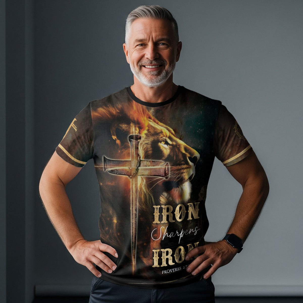 RustField Co Freedom Shirts - Iron Sharpens Iron Lion Cross, Christian Tee Shirts for Men - Rust Field Wear