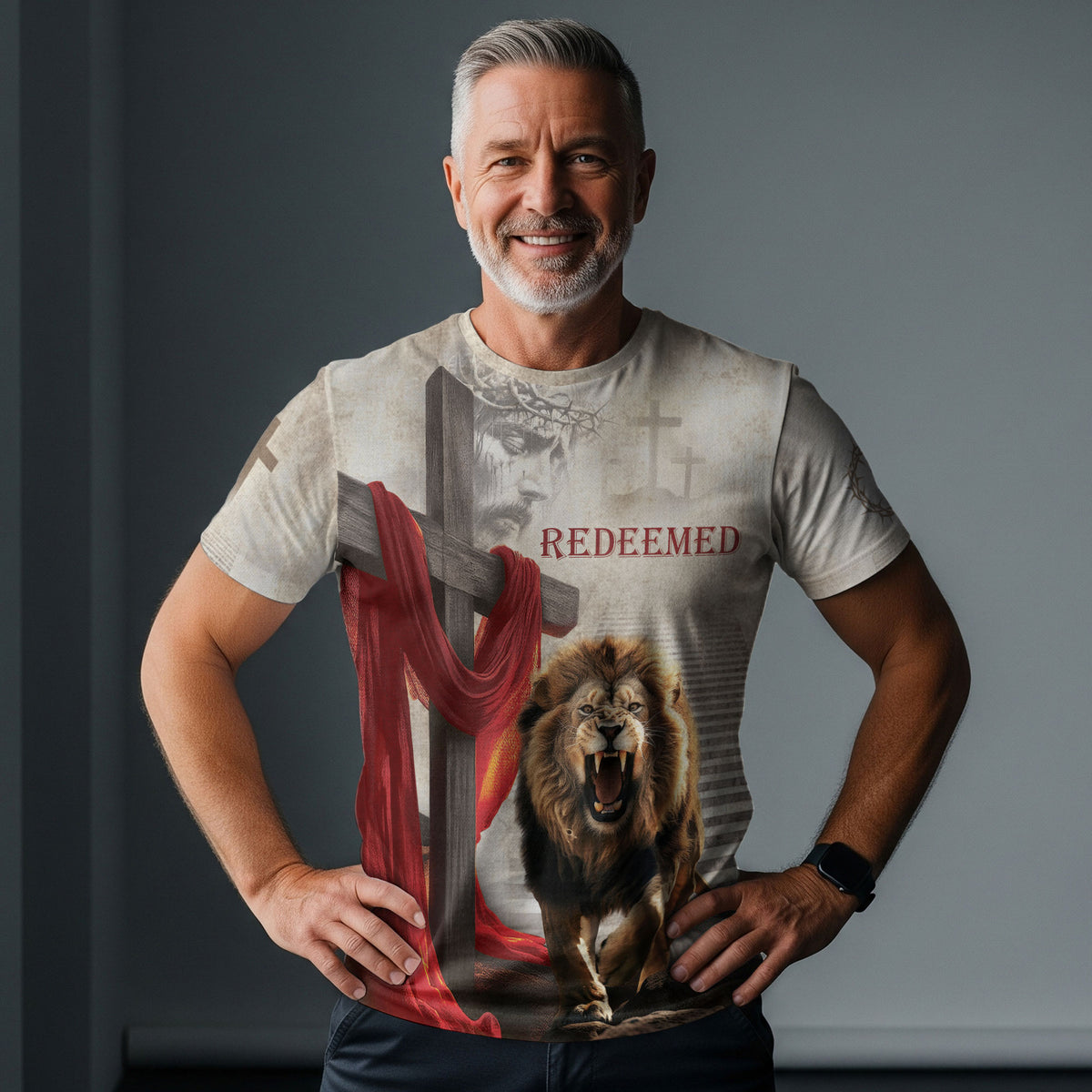 The Roaring Redeemer Lion And Cross Redeemed, Freedom Shirts - Christian Tee Shirts for Men, RustField Co - Rust Field Wear