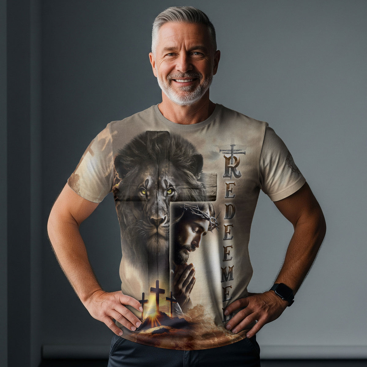 Redeemed At Calvary The Lion And The Savior - Christian Tee Shirts for Men, Freedom Shirts, RustField Co - Rust Field Wear