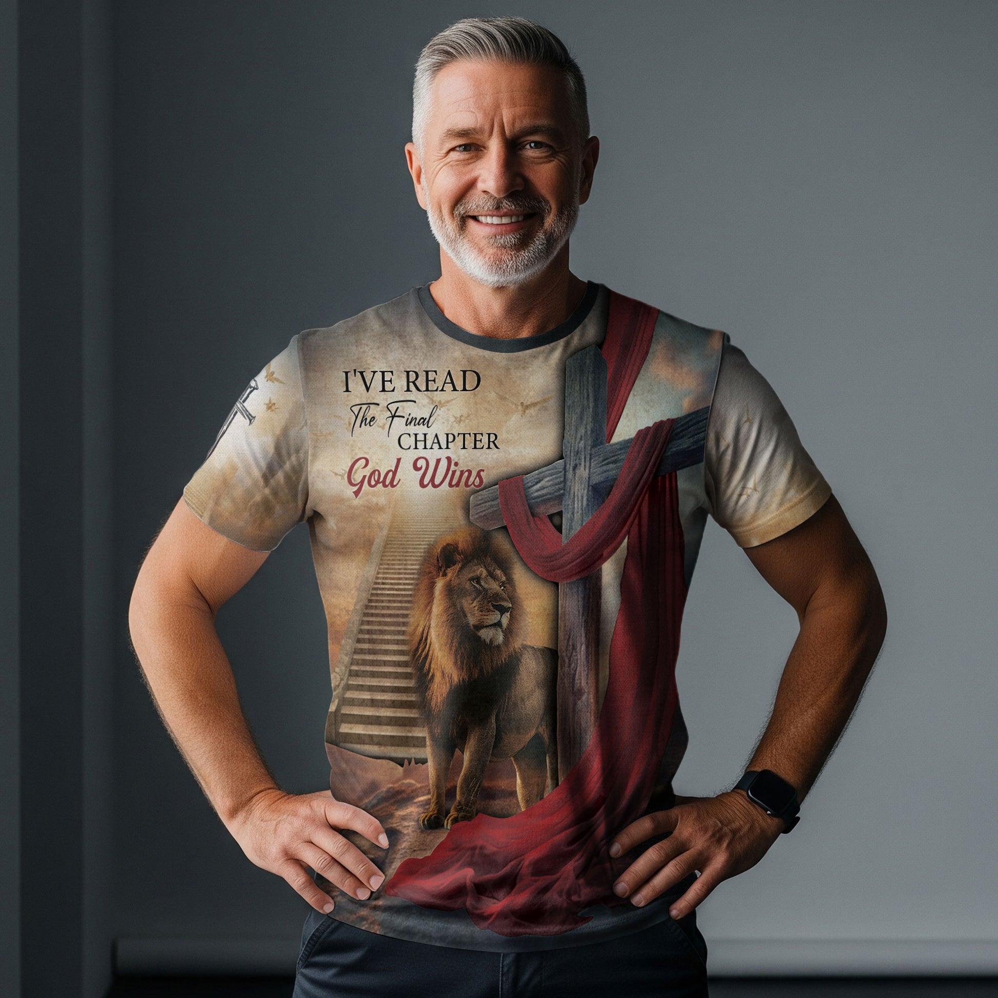 Christian Tee Shirts, I've Read The Final Chapter God Wins Lion Cross Faith - Freedom Shirts for Men, RustField Co - Rust Field Wear