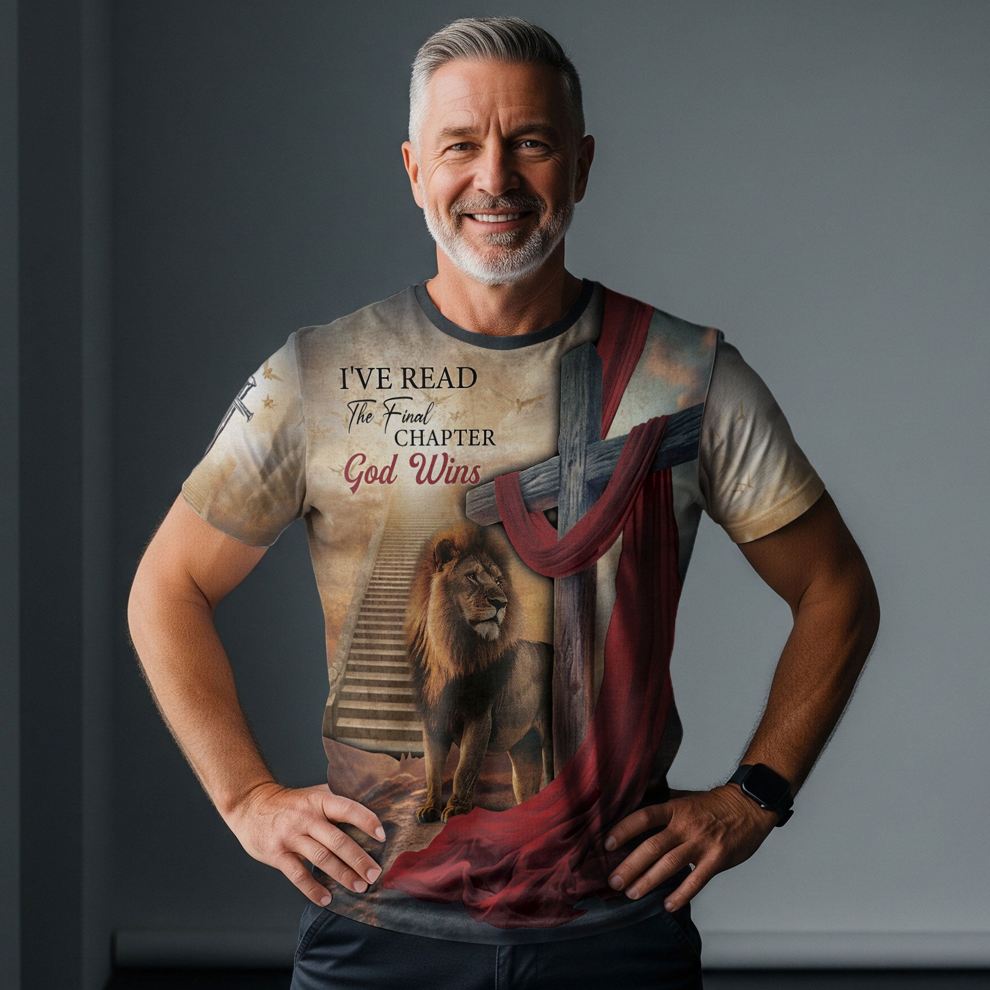 Christian Tee Shirts, I've Read The Final Chapter God Wins Lion Cross Faith - Freedom Shirts for Men, RustField Co - Rust Field Wear