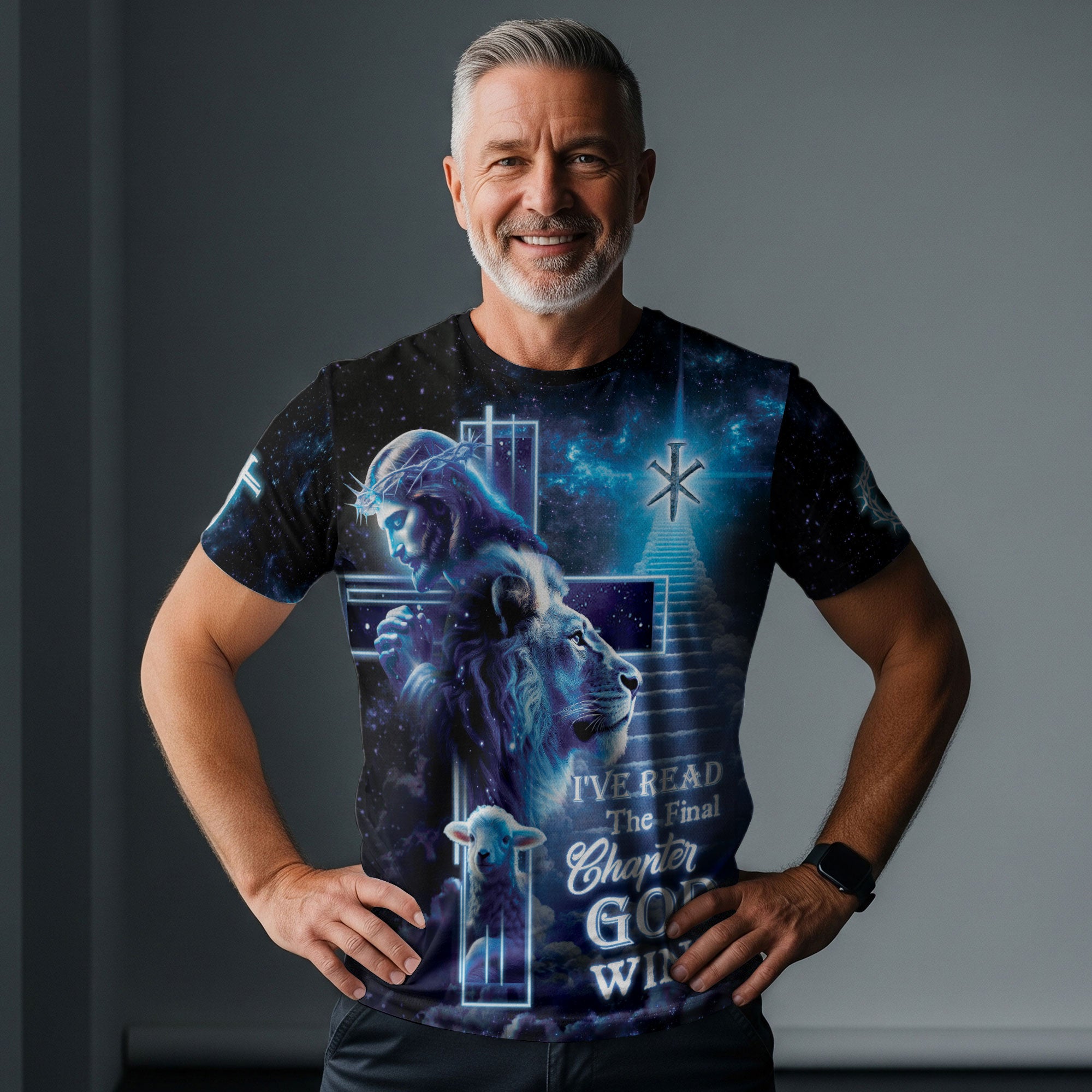 Christian Tee Shirts for Men, RustField Co - I've Read The Final Chapter God Wins Lion Cross Heaven, Freedom Shirts - Rust Field Wear