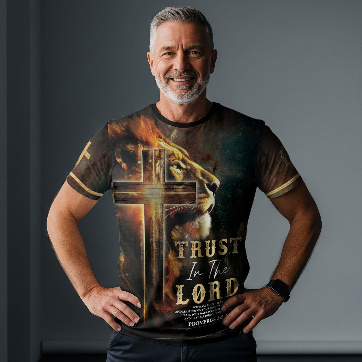 Trust In The Lord Proverbs 3 5 6 Lion And Cross - Christian Tee Shirts for Men, Freedom Shirts, RustField Co - Rust Field Wear