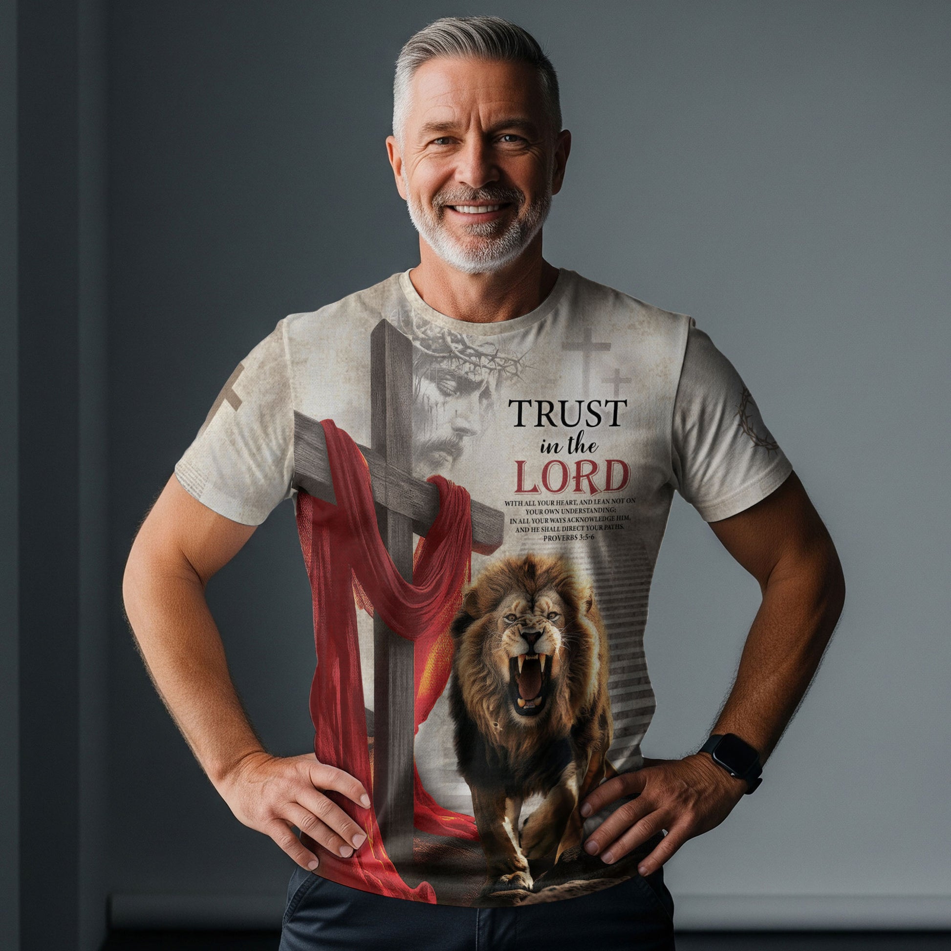 Freedom Shirts - Trust in the Lord Proverbs 3 5 6 Lion and Cross, Christian Tee Shirts for Men, RustField Co - Rust Field Wear