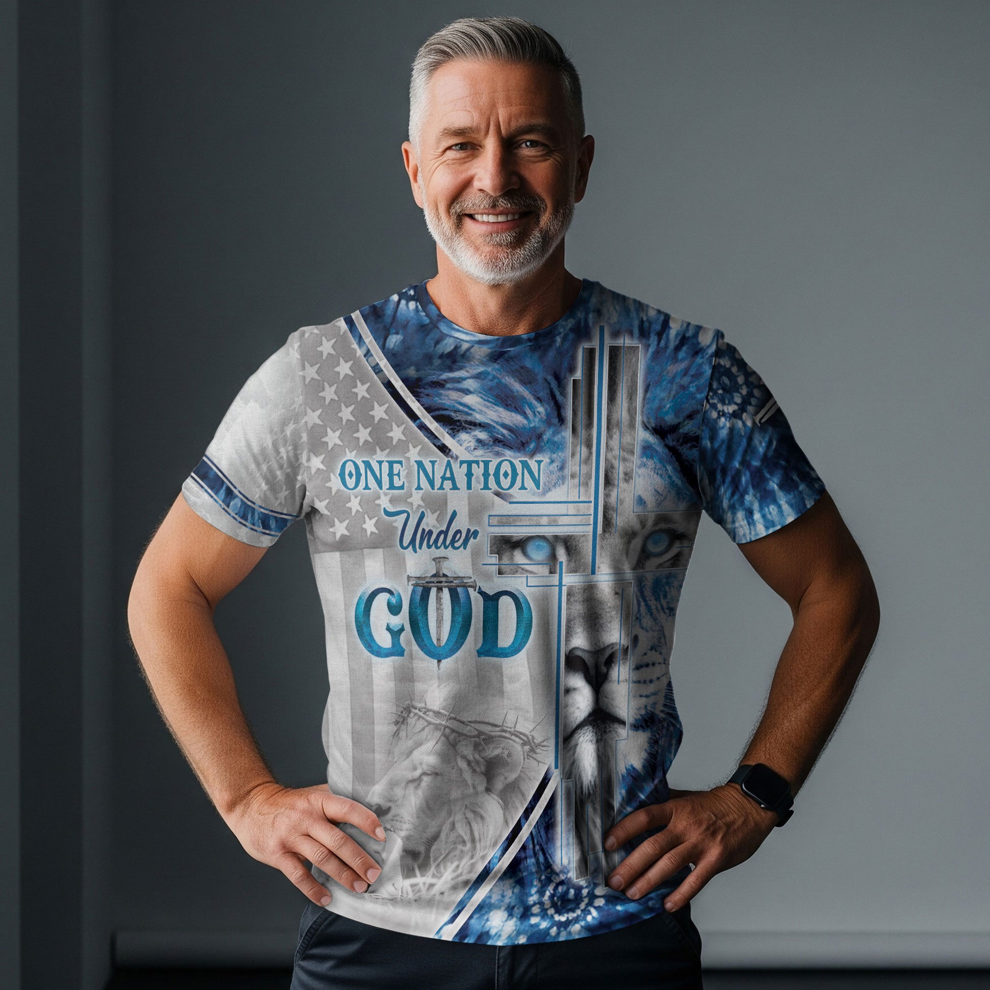 Christian Tee Shirts, One Nation Under God Lion Cross - Freedom Shirts for Men, RustField Co - Rust Field Wear