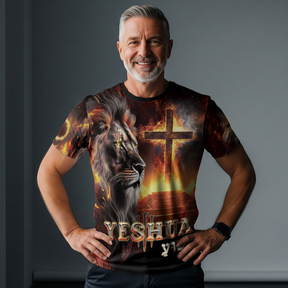 RustField Co Freedom Shirts - Yeshua Lion of Judah Fiery Cross, Christian Tee Shirts for Men - Rust Field Wear