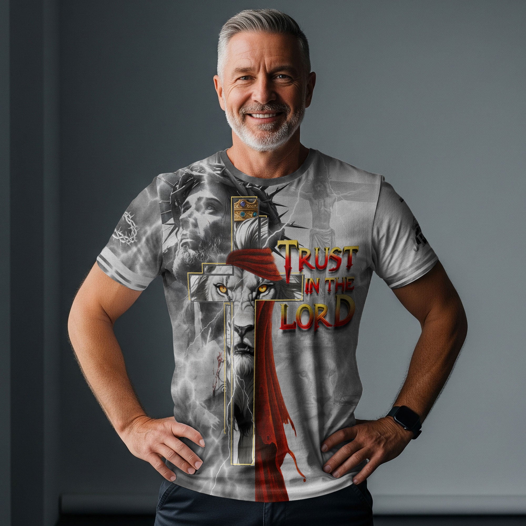 RustField Co Freedom Shirts - Trust In The Lord Jesus Cross Lion Crown Faith, Christian Tee Shirts for Men - Rust Field Wear
