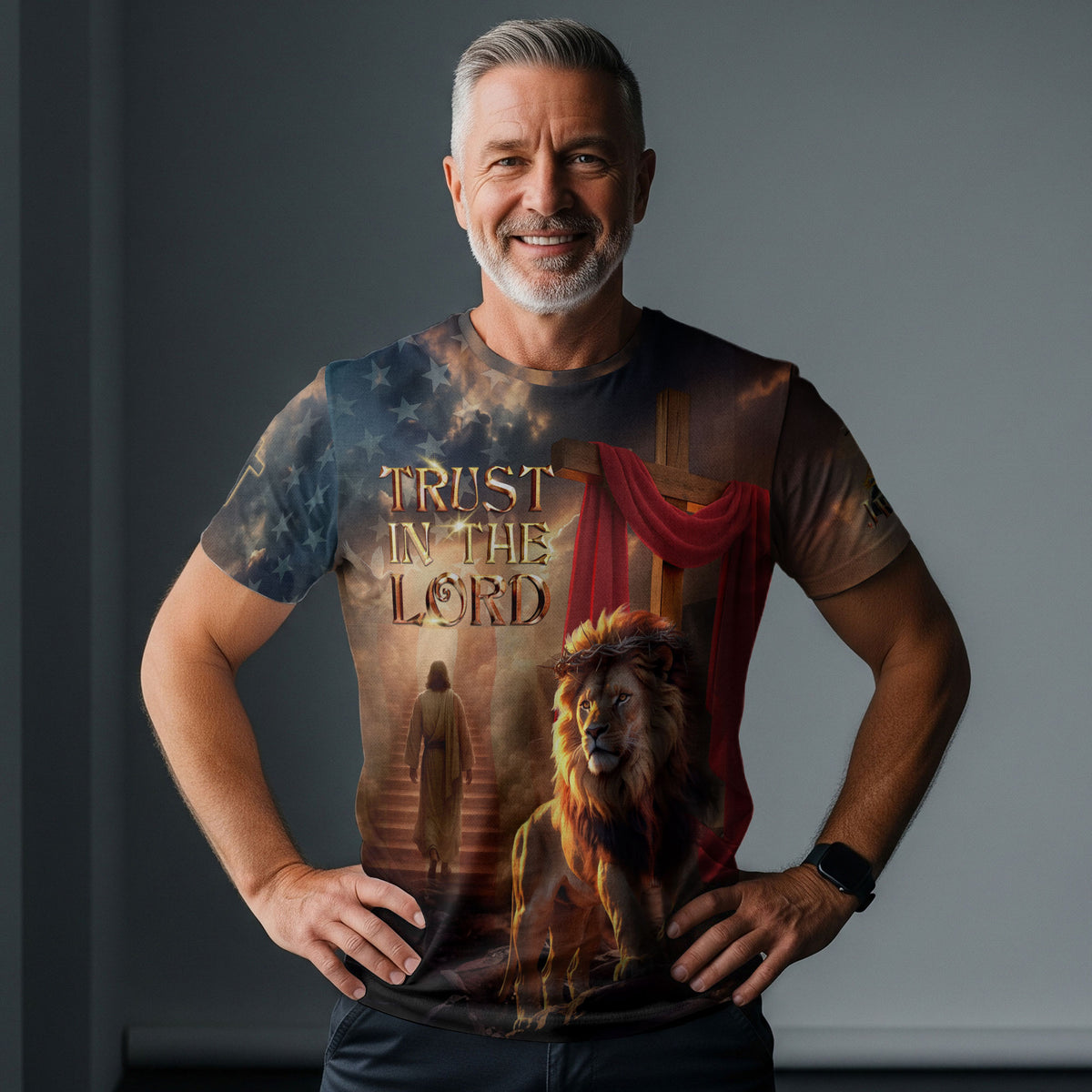 Trust In The Lord Lion and Lamb Cross Faith Christian Tee Shirts - Freedom Shirts for Men, RustField Co - Rust Field Wear