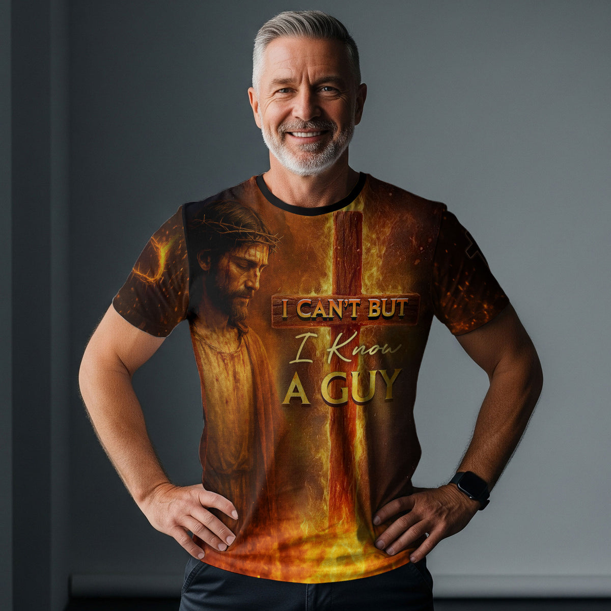 I Can't But I Know A Guy Jesus and Lion Fire Cross - Christian Tee Shirts for Men, Freedom Shirts, RustField Co - Rust Field Wear
